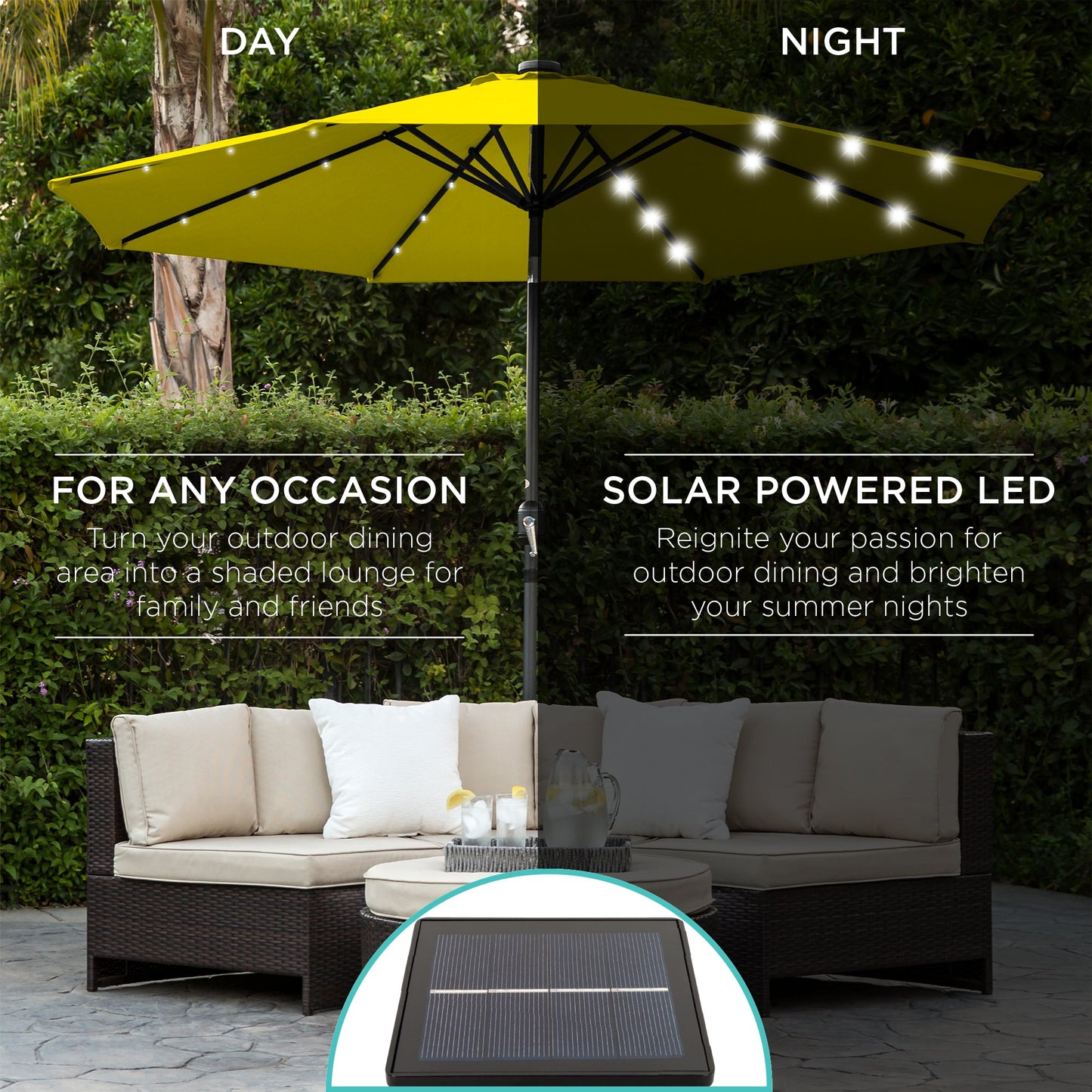 Solar LED Lighted Patio Umbrella w/ Tilt Adjustment, UV-Resistant - 10ft