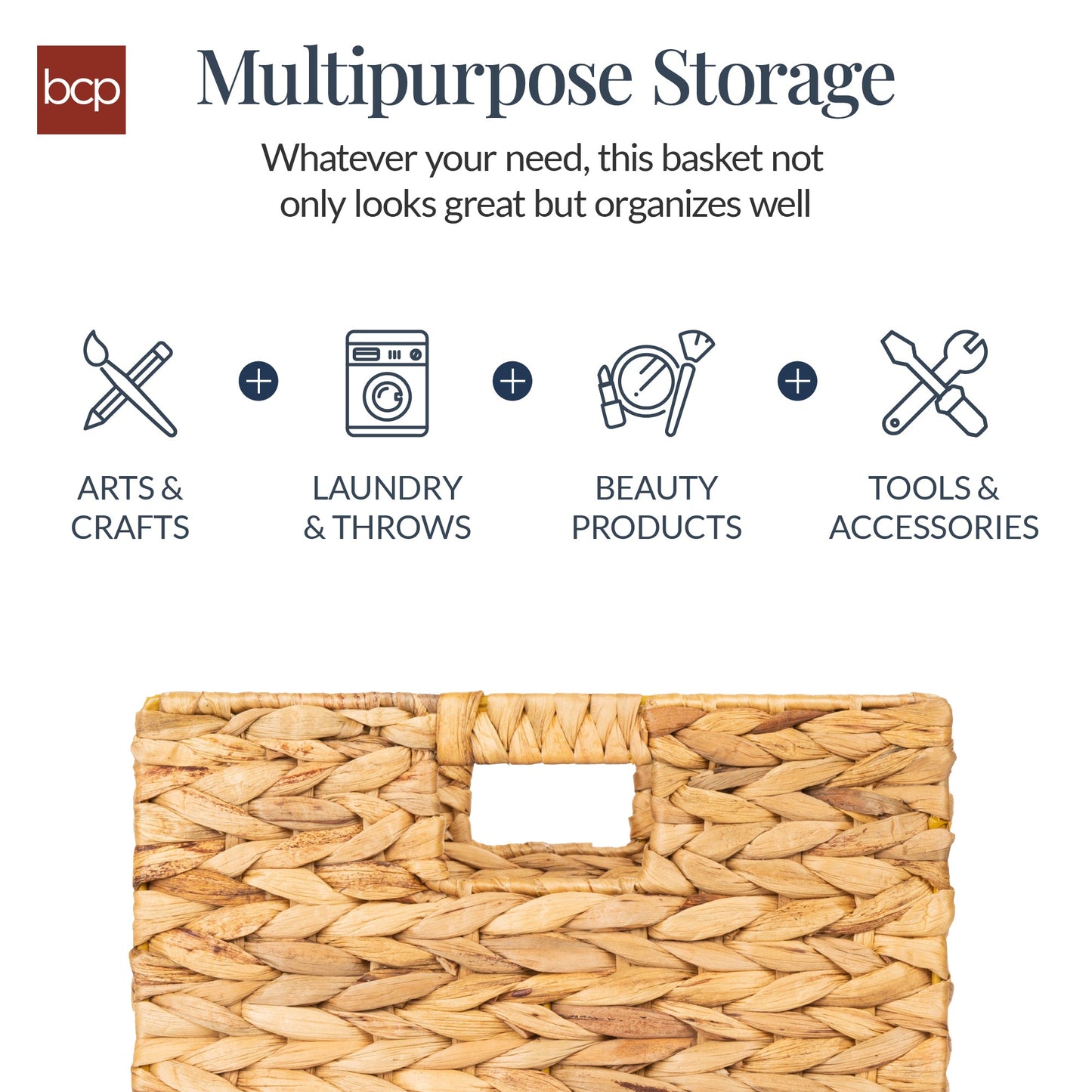 Set of 5 Collapsible Hyacinth Storage Baskets w/ Inserts - 12x12in