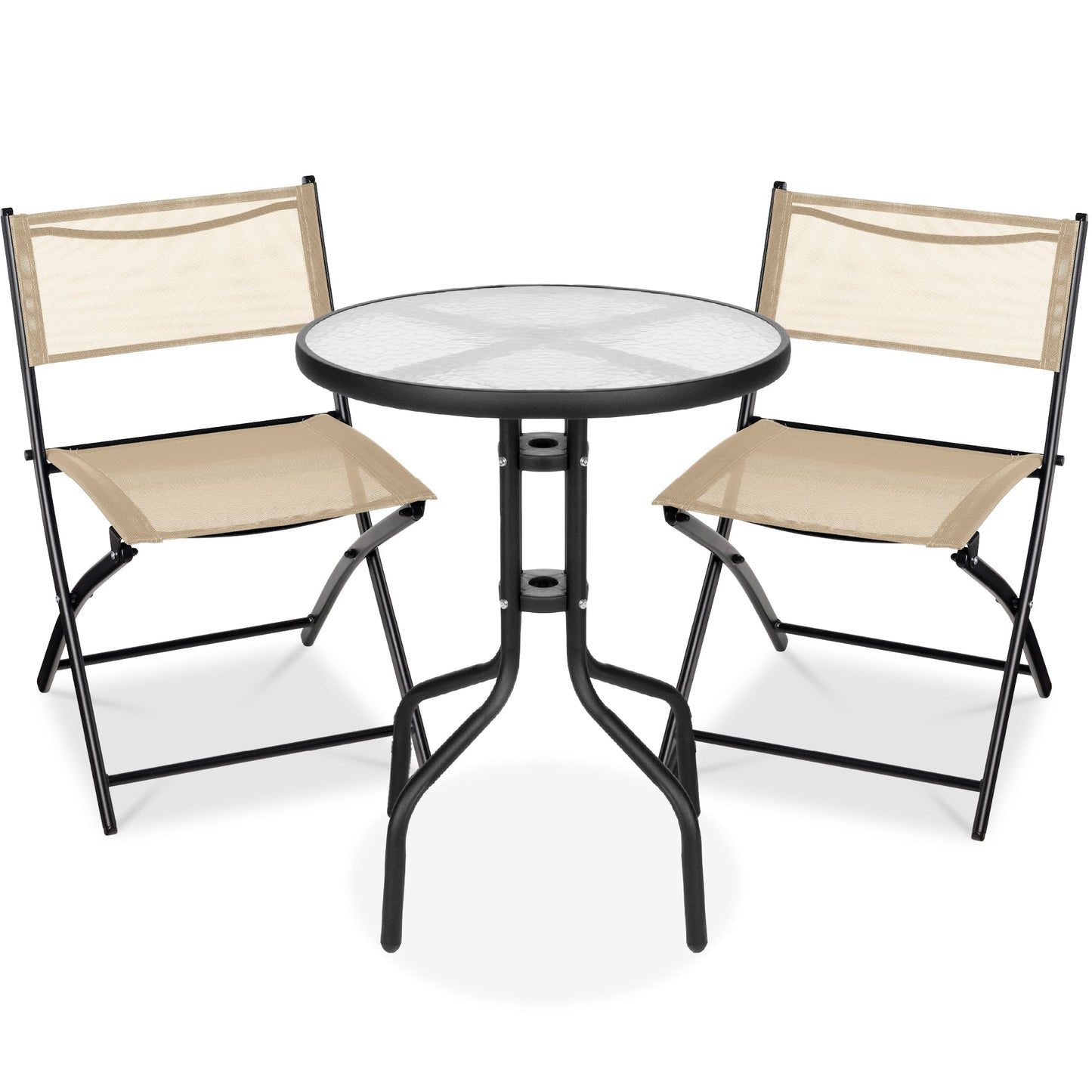 3-Piece Bistro Set w/ Glass Table, 2 Foldable Chairs
