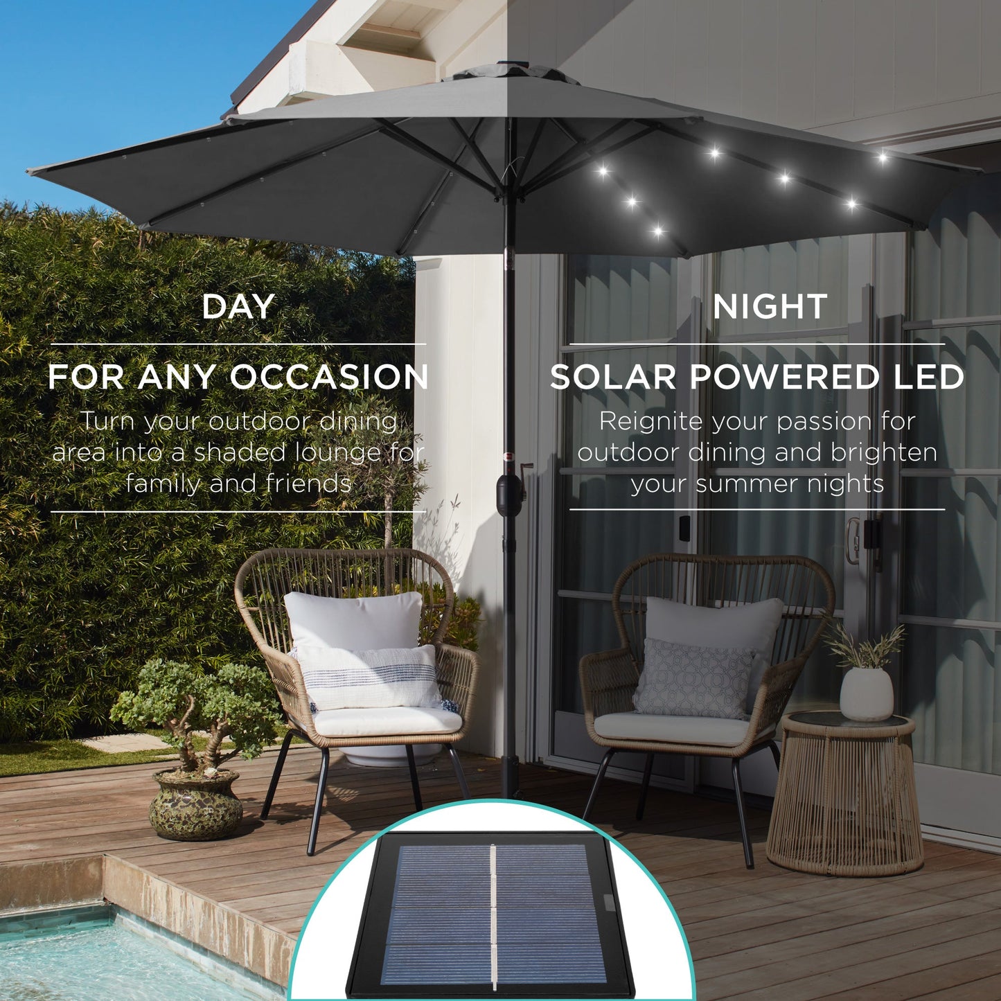 Solar LED Lighted Patio Umbrella w/ Tilt Adjustment, UV-Resistant - 10ft