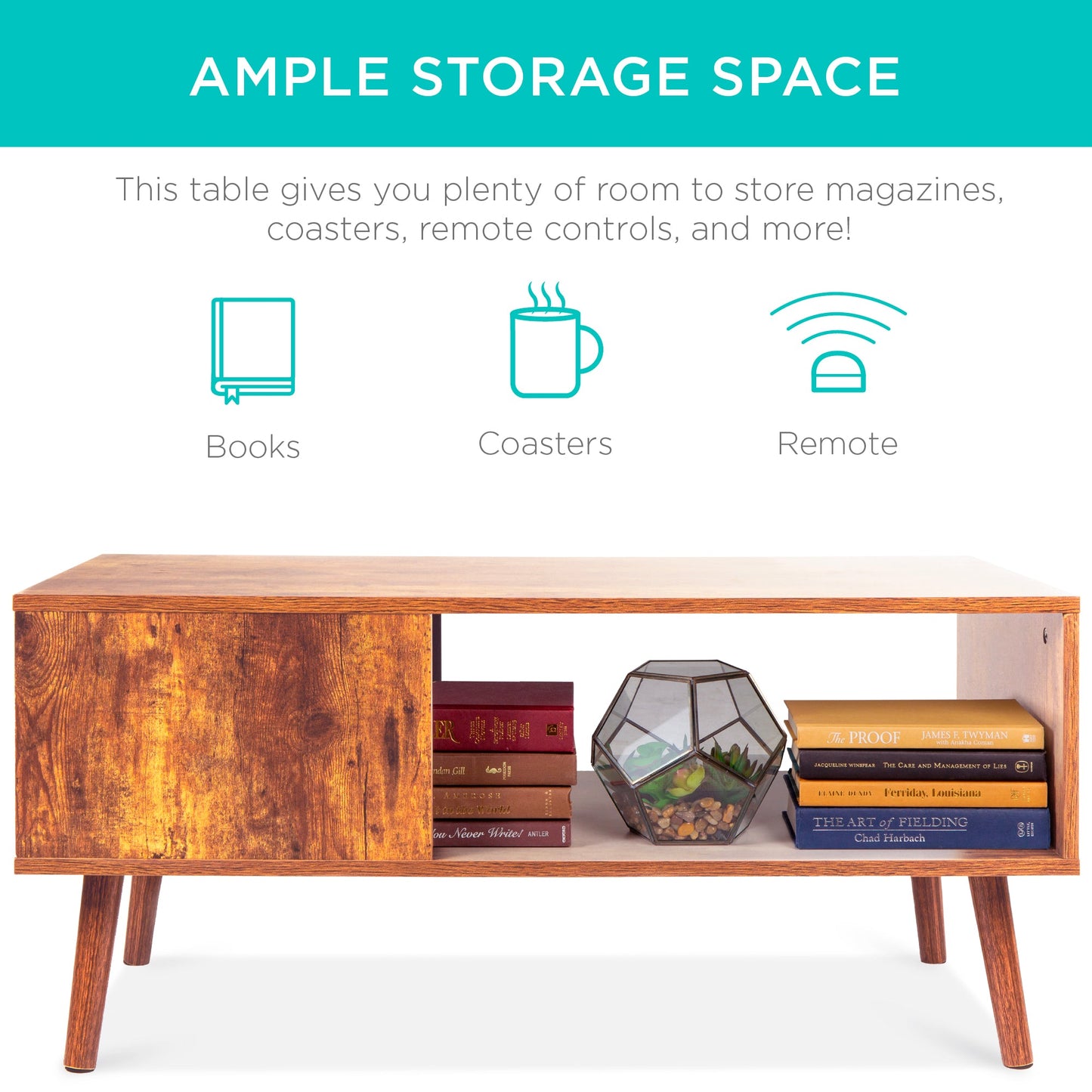 Wooden Mid-Century Modern Coffee Accent Table w/ Open Storage Shelf