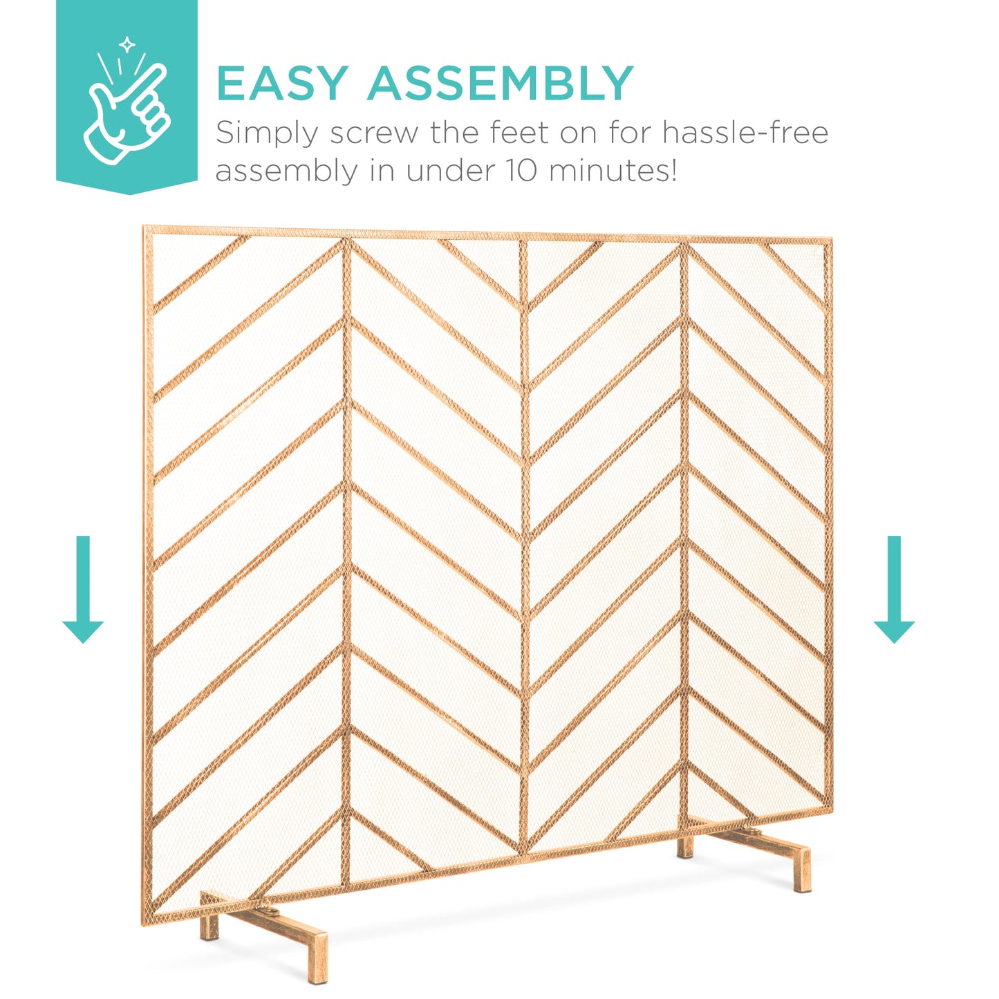 Single Panel Iron Chevron Fireplace Screen w/ Antique Finish - 38x31in