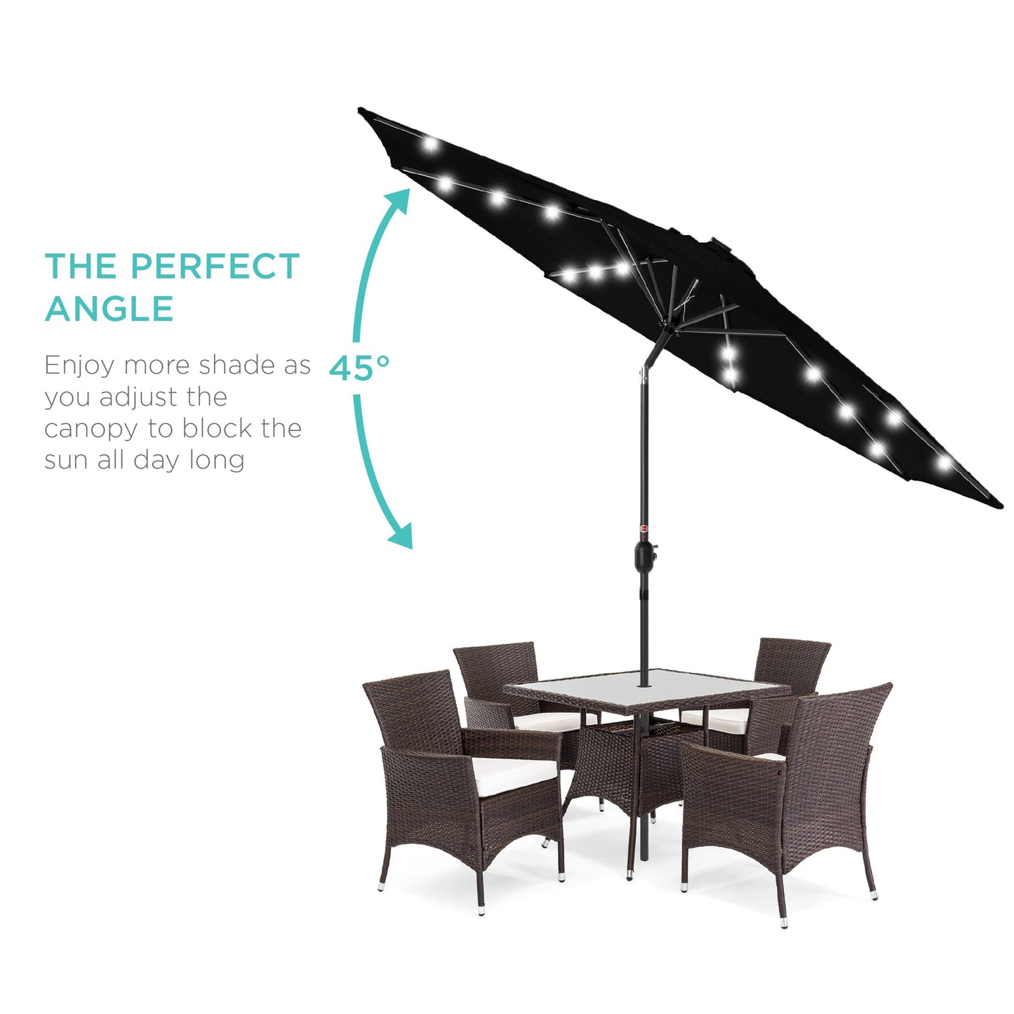 Solar LED Lighted Patio Umbrella w/ Tilt Adjustment, UV-Resistant - 10ft