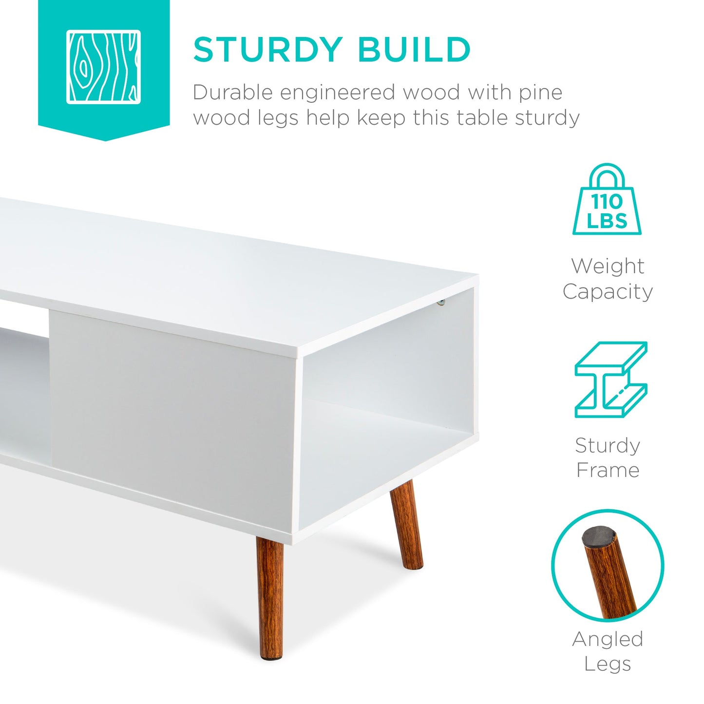 Wooden Mid-Century Modern Coffee Accent Table w/ Open Storage Shelf