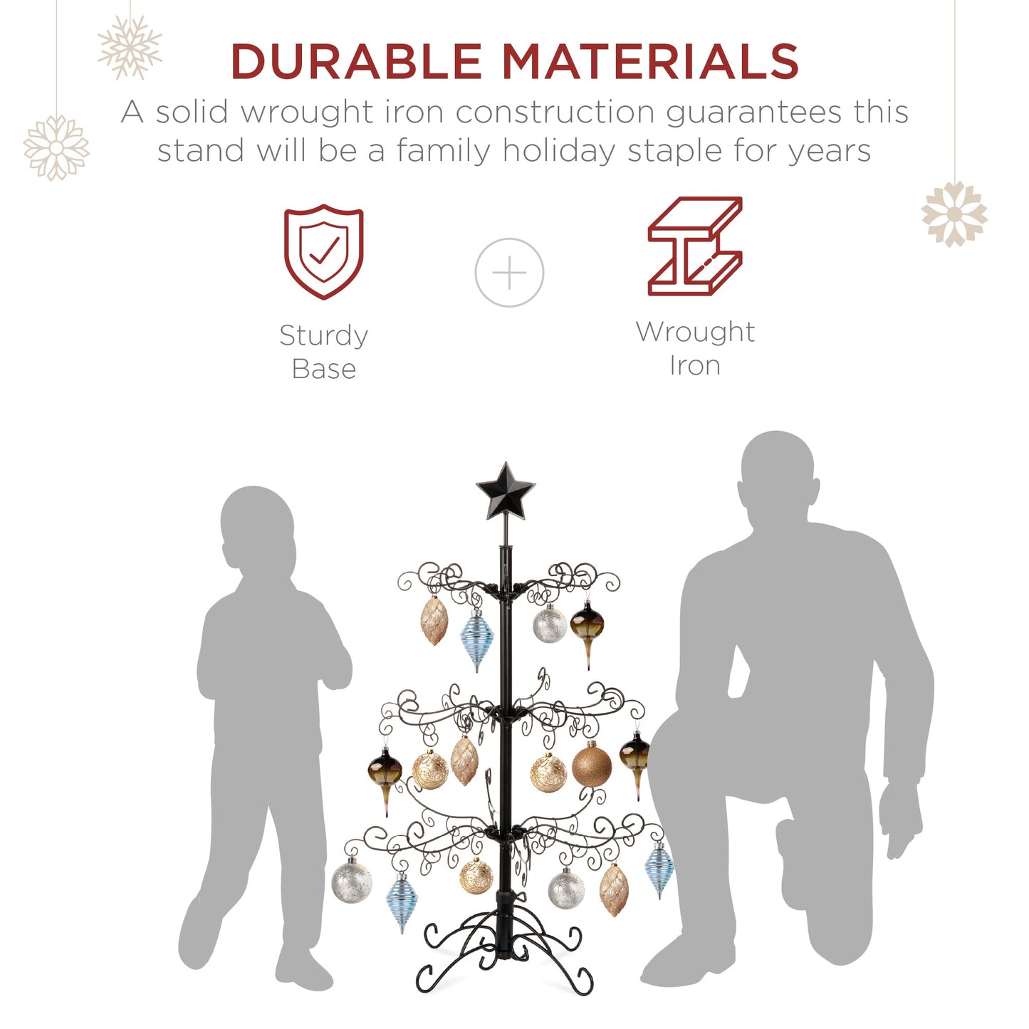 Wrought Iron Christmas Tree Ornament Display w/ Easy Assembly, Stand - 3ft