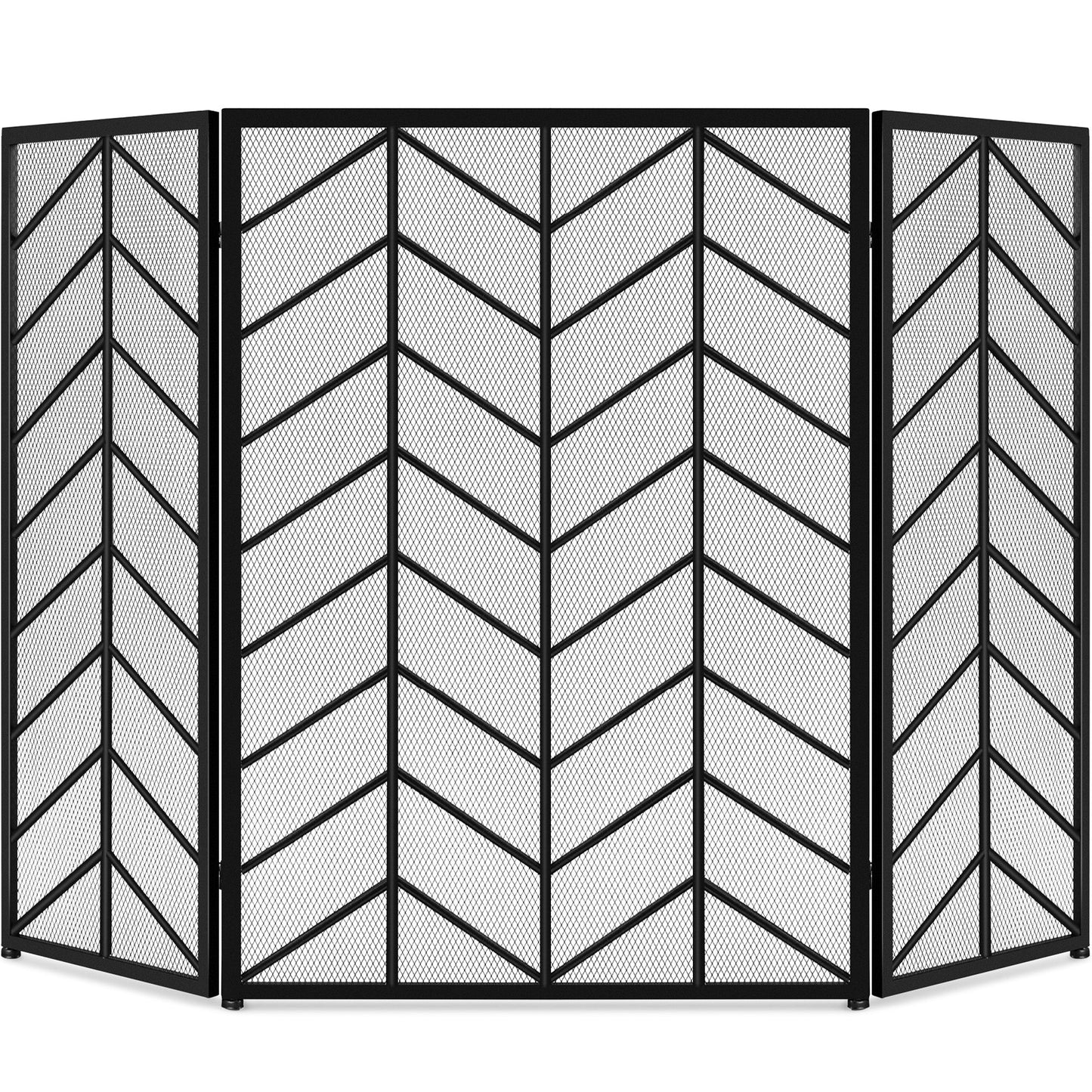 3-Panel Iron Chevron Fireplace Screen w/ Handles - 52x31in