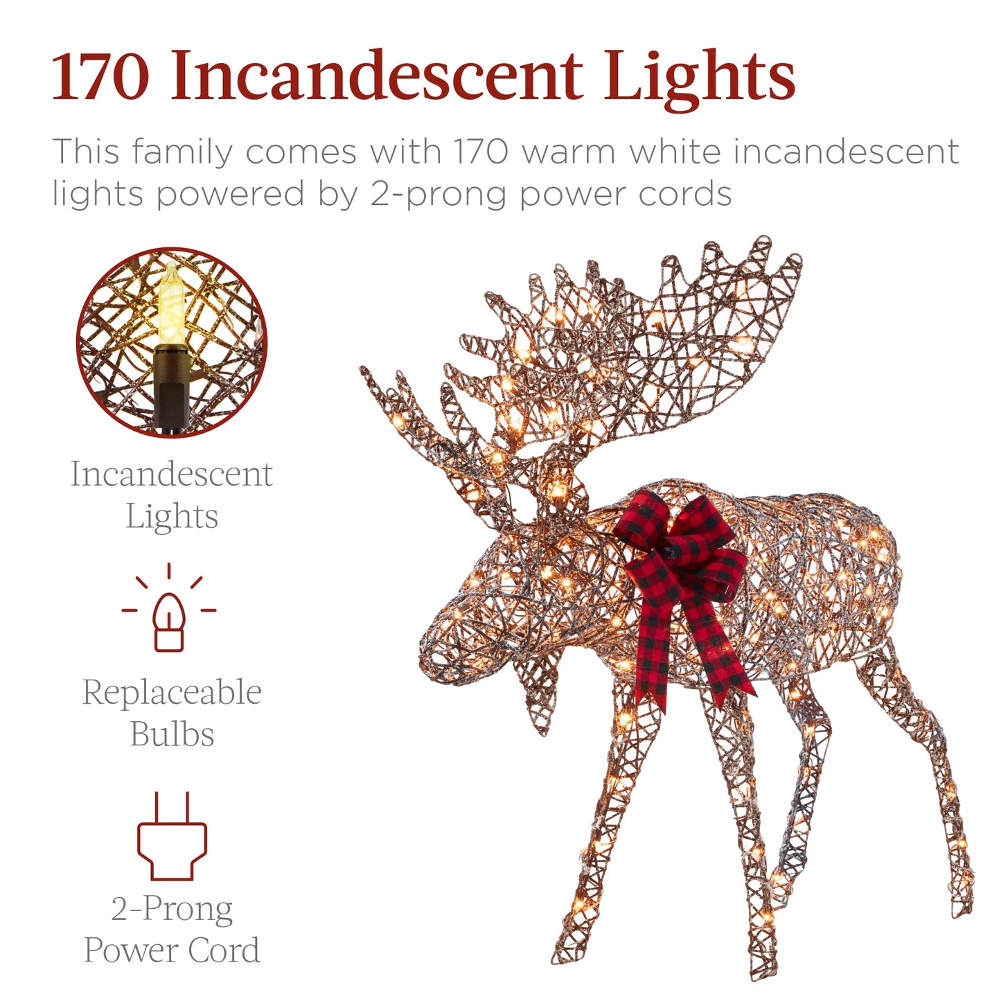 2-Piece Moose Family Lighted Outdoor Christmas Decoration Set w/ LED Lights