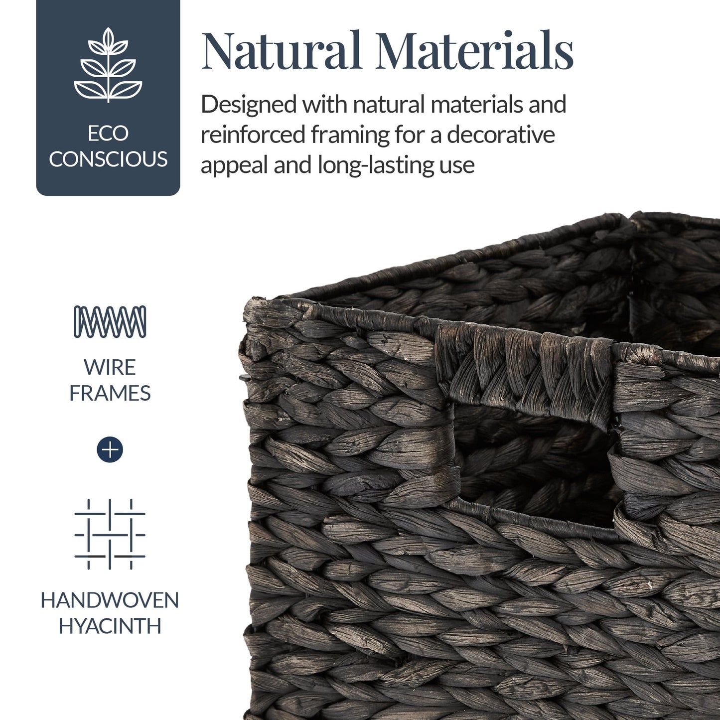 Set of 5 Collapsible Hyacinth Storage Baskets w/ Inserts - 12x12in