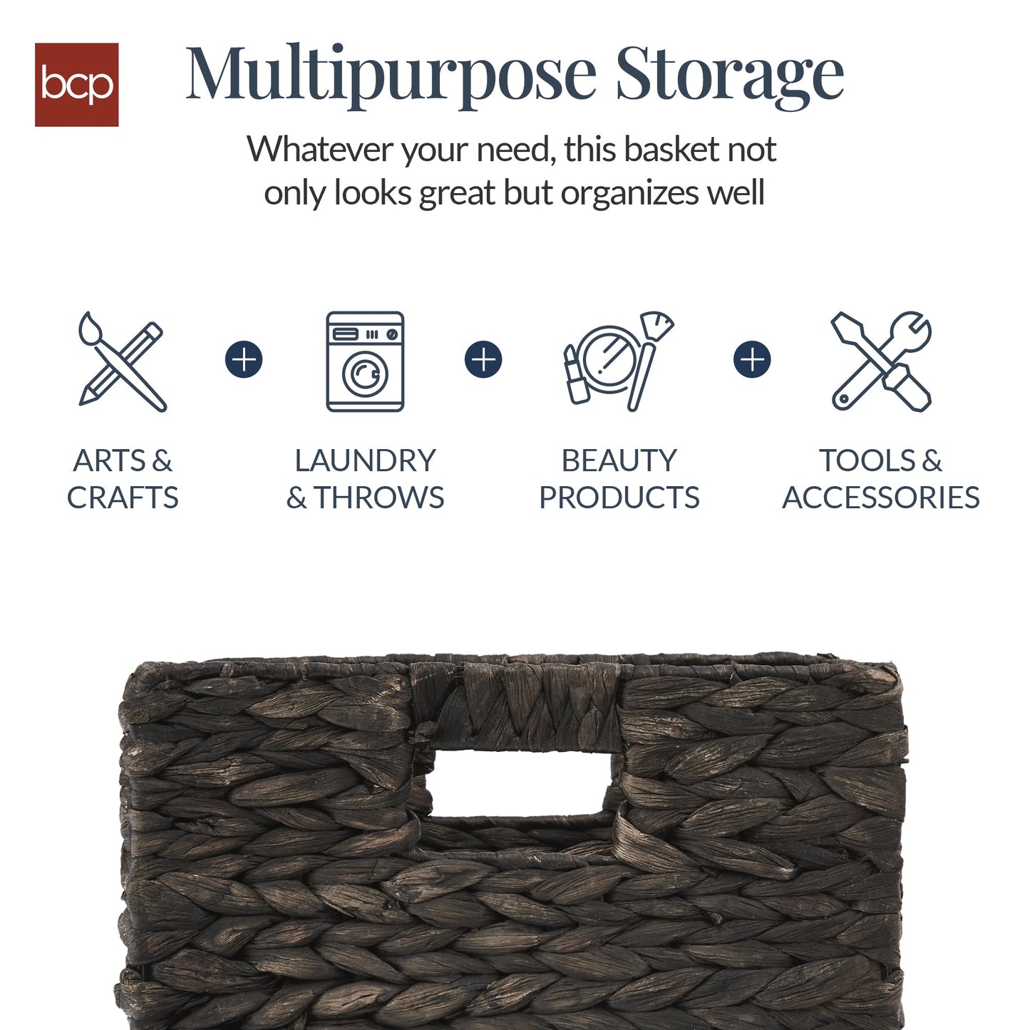 Set of 5 Collapsible Hyacinth Storage Baskets w/ Inserts - 12x12in