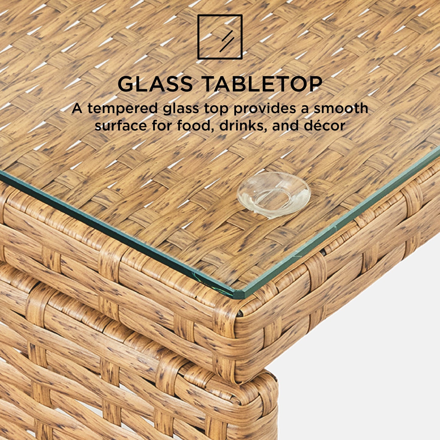 4-Piece Outdoor Wicker Conversation Patio Set w/ 4 Seats, Glass Table Top