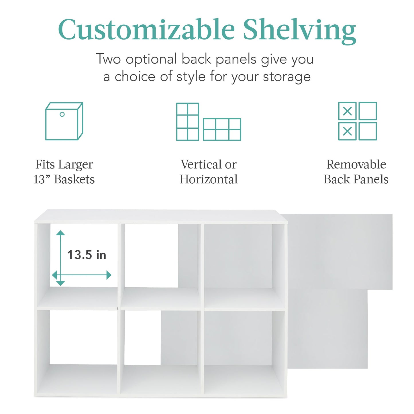 6-Cube Bookshelf, 13.5in Storage Display w/ Removable Panels, Customizable
