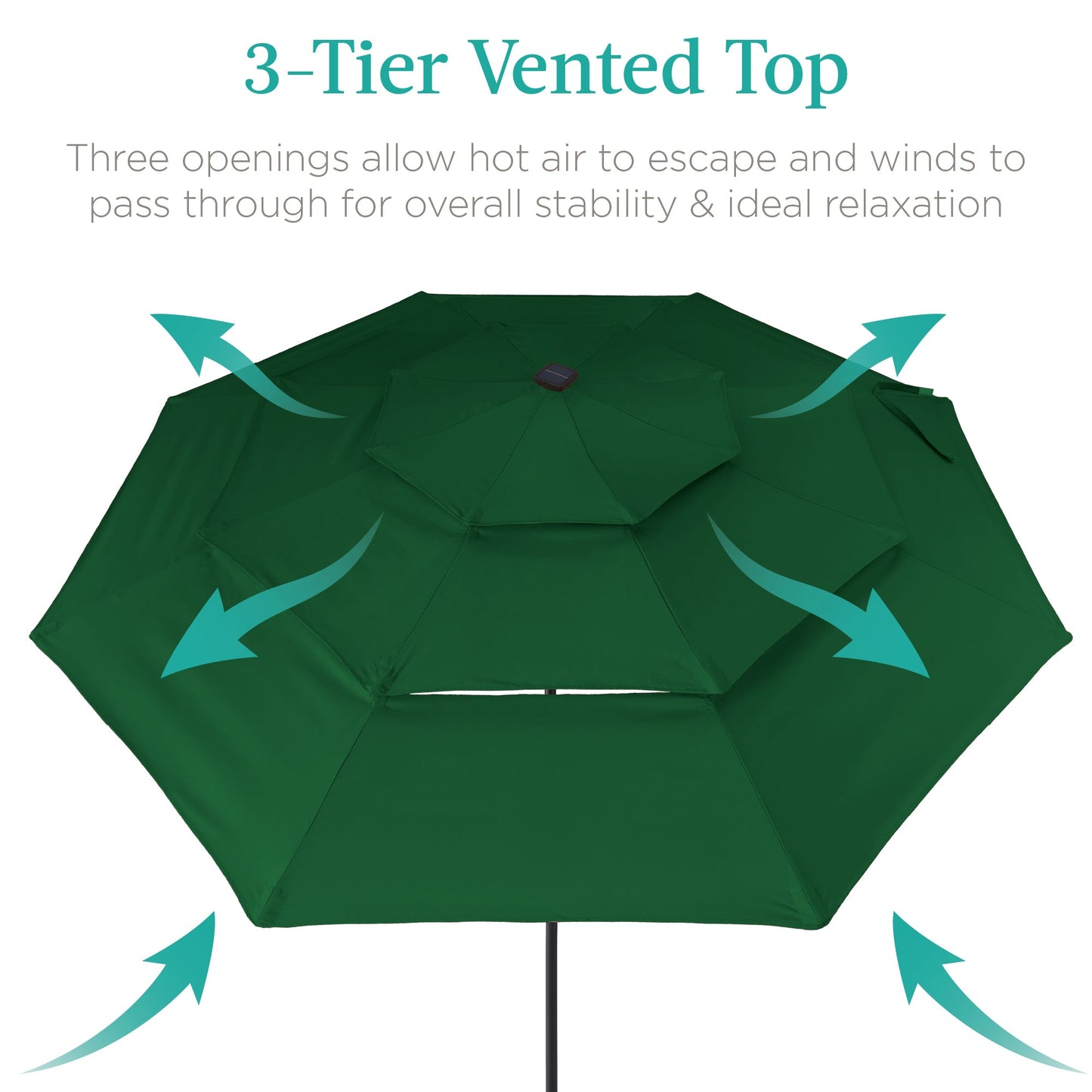 3-Tier Solar Patio Umbrella w/ LED Lights, Tilt Adjustment, Crank - 10ft