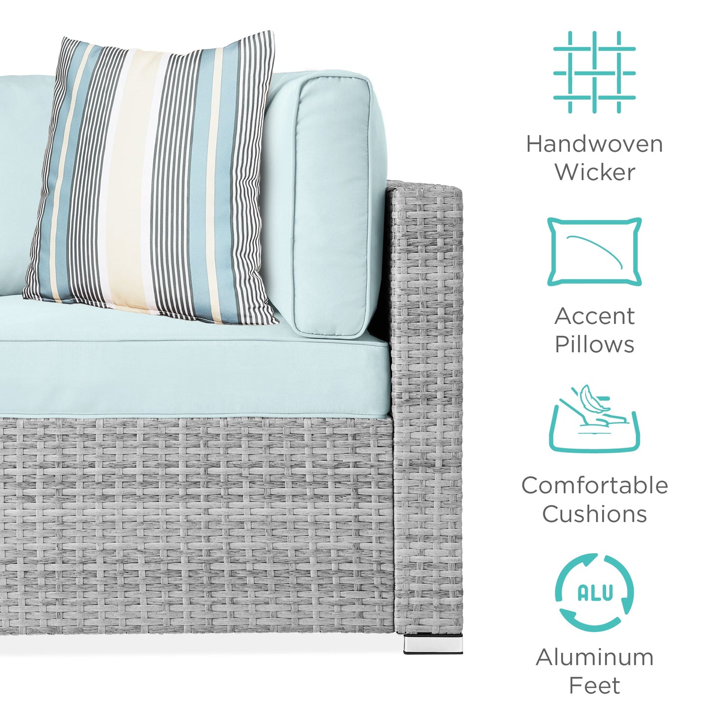 7-Piece Modular Wicker Sectional Conversation Set w/ 2 Pillows, Cover