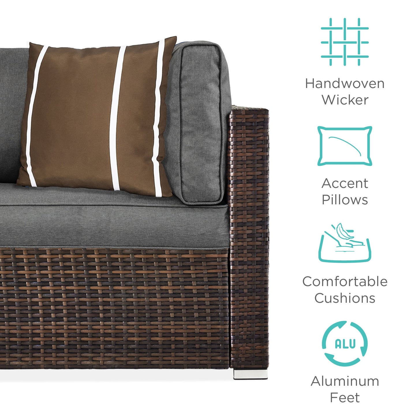 7-Piece Modular Wicker Sectional Conversation Set w/ 2 Pillows, Cover