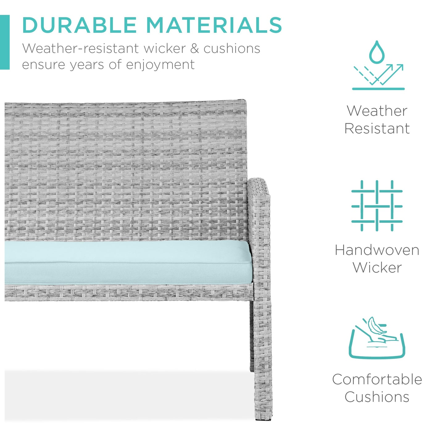 4-Piece Outdoor Wicker Conversation Patio Set w/ 4 Seats, Glass Table Top