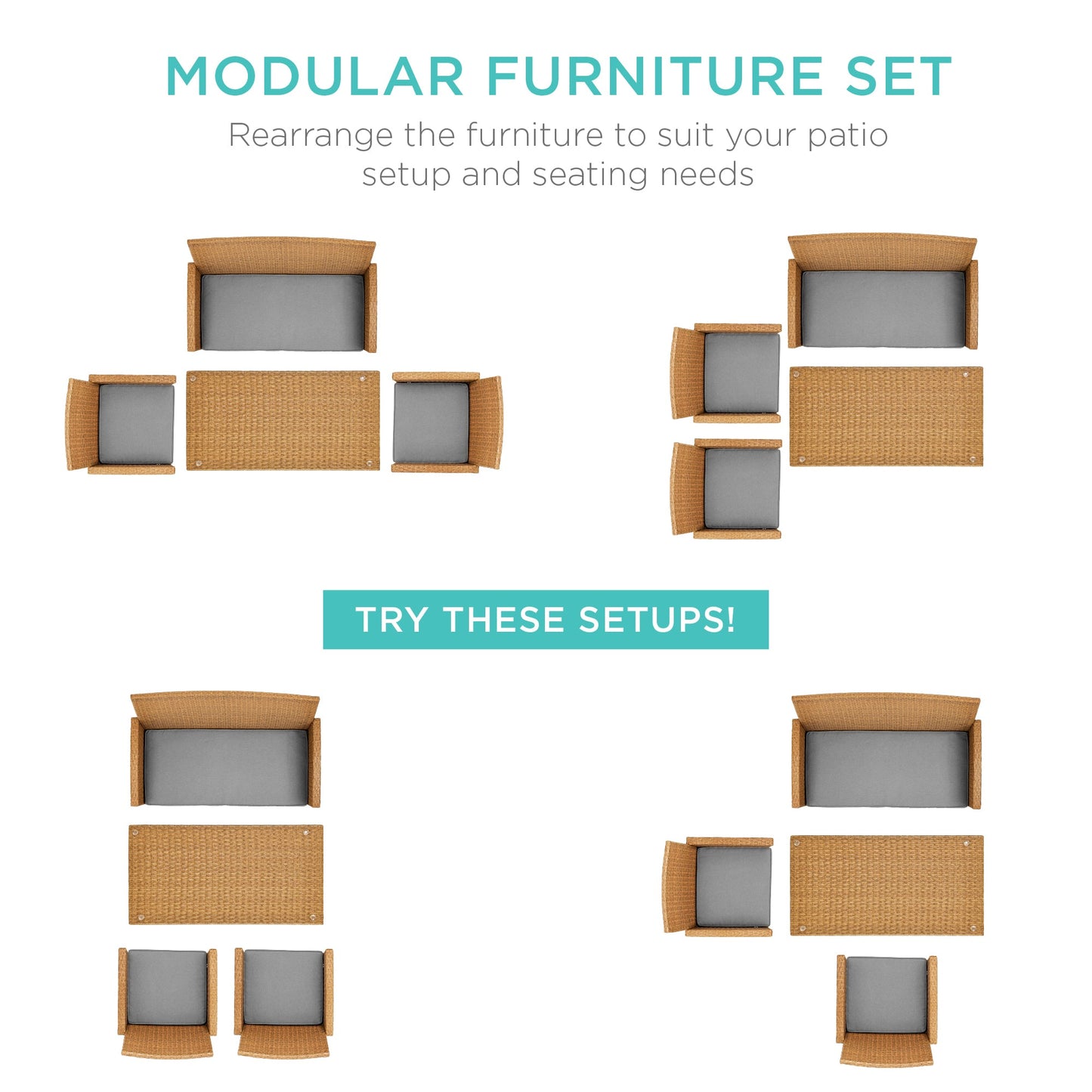 4-Piece Outdoor Wicker Conversation Patio Set w/ 4 Seats, Glass Table Top