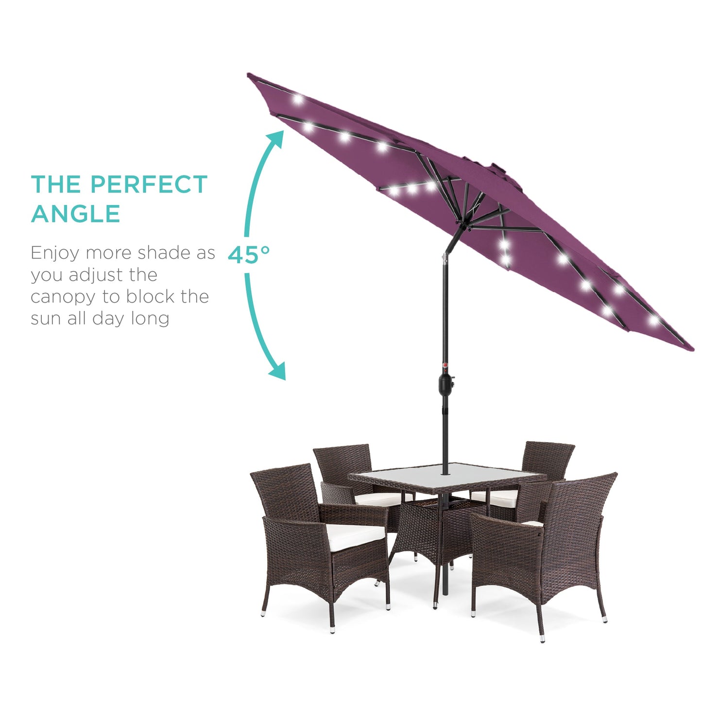 Solar LED Lighted Patio Umbrella w/ Tilt Adjustment, UV-Resistant - 10ft