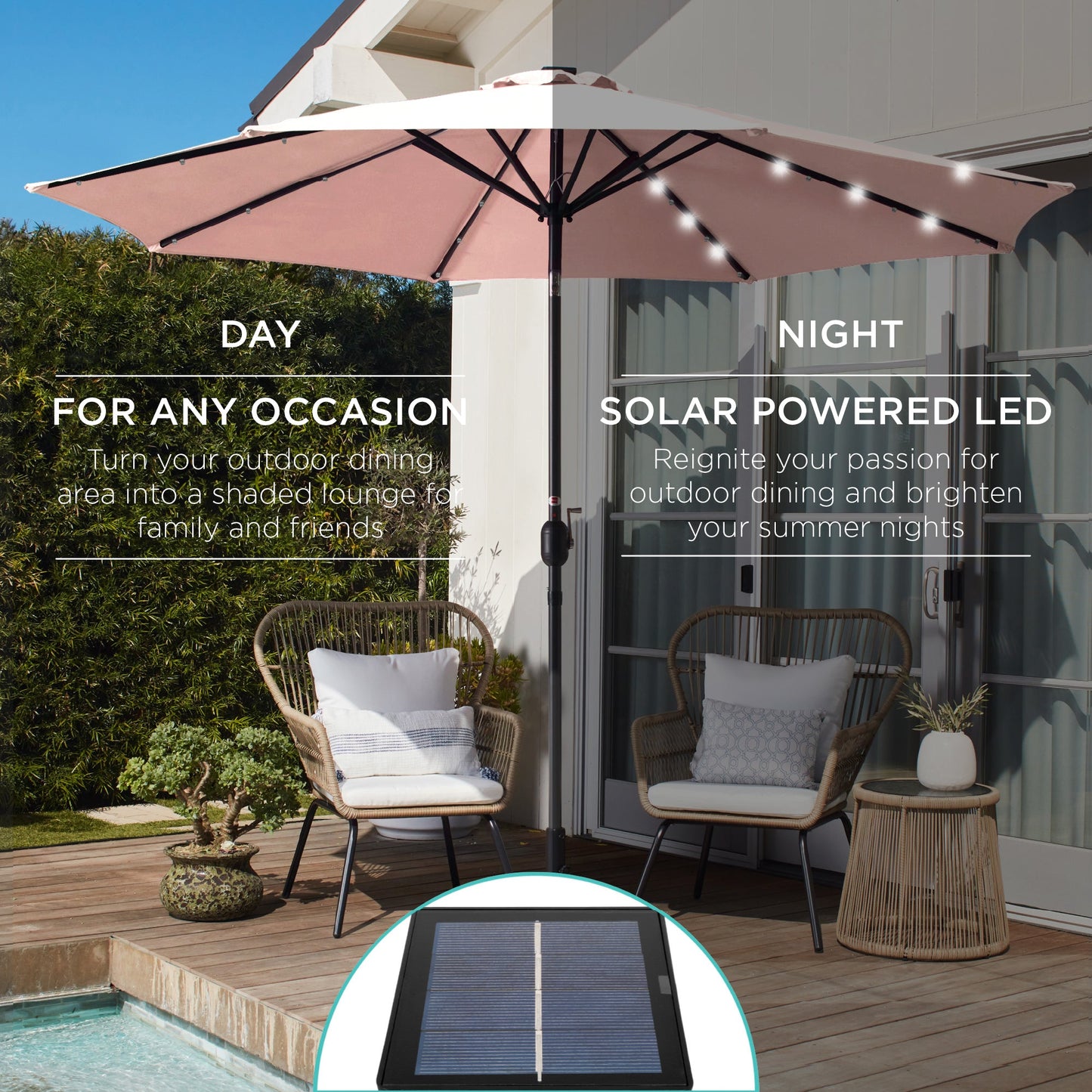 Solar LED Lighted Patio Umbrella w/ Tilt Adjustment, UV-Resistant - 10ft