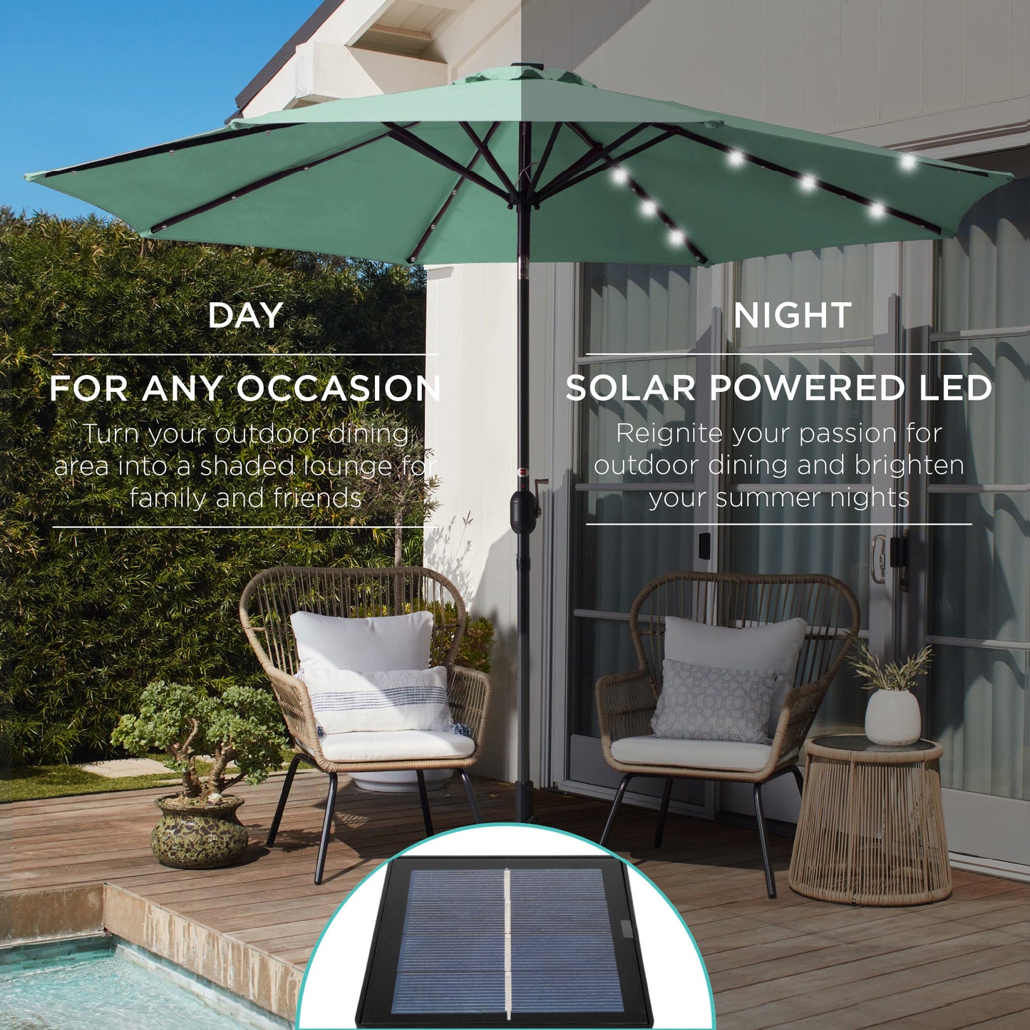 Solar LED Lighted Patio Umbrella w/ Tilt Adjustment, UV-Resistant - 10ft