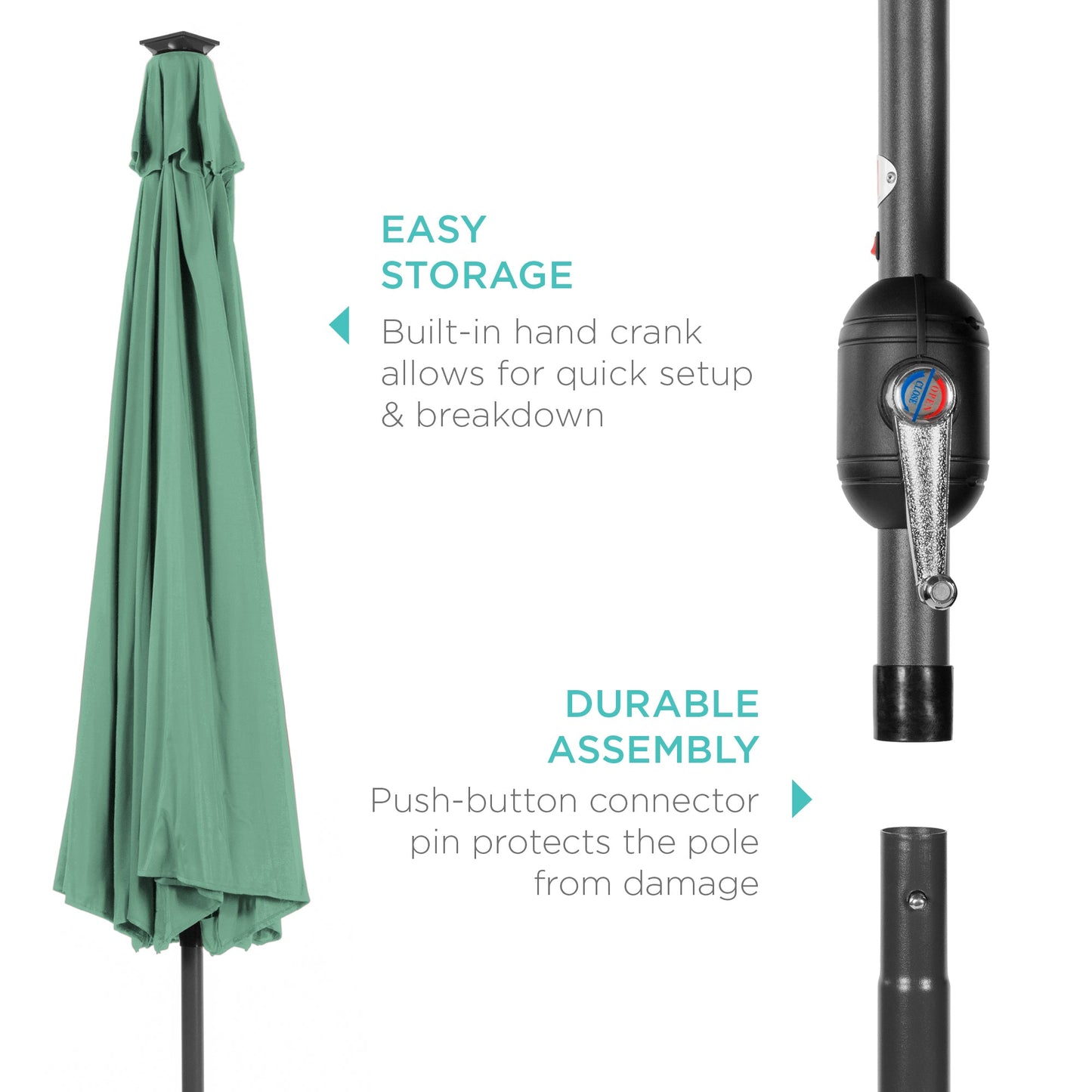 Solar LED Lighted Patio Umbrella w/ Tilt Adjustment, UV-Resistant - 10ft