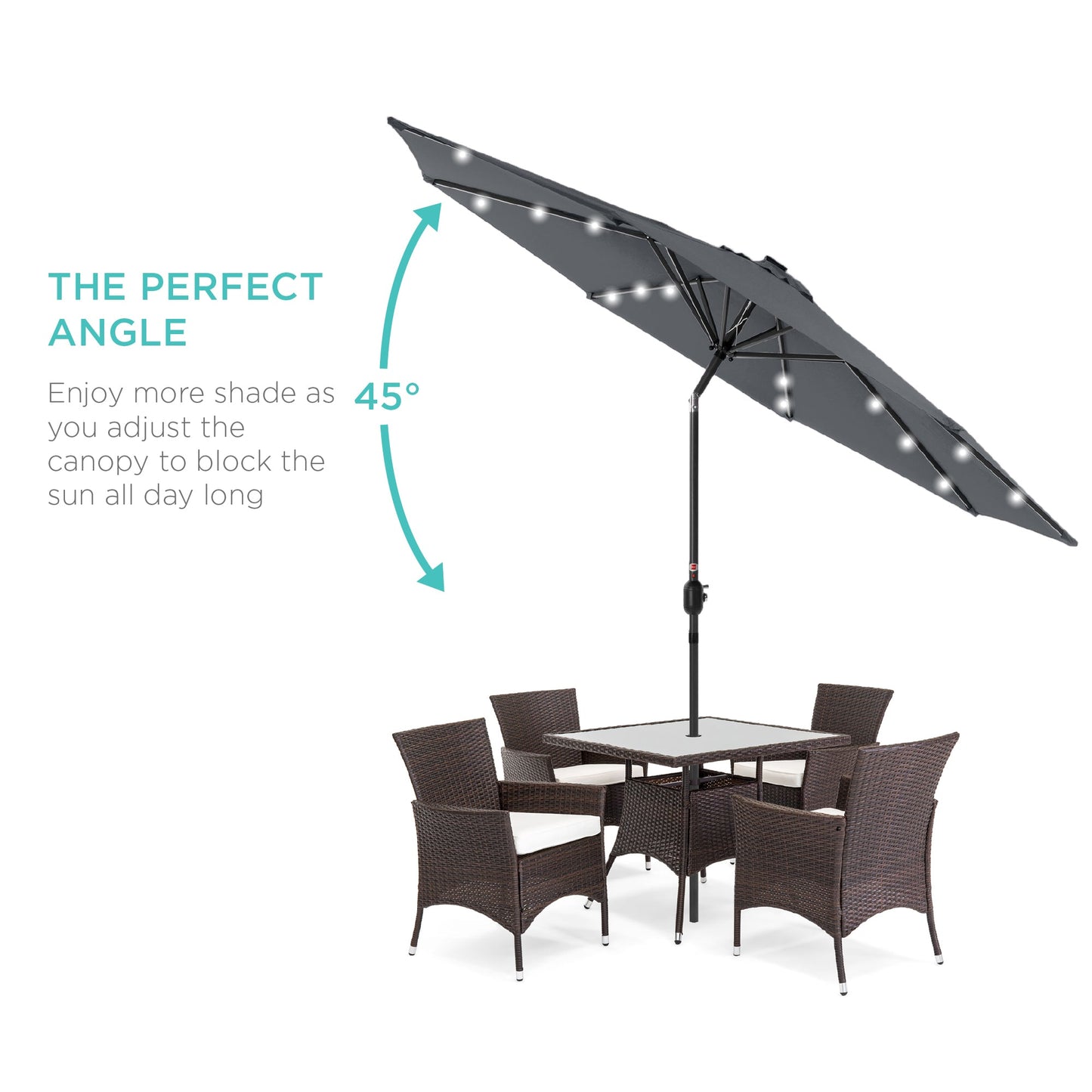 Solar LED Lighted Patio Umbrella w/ Tilt Adjustment, UV-Resistant - 10ft