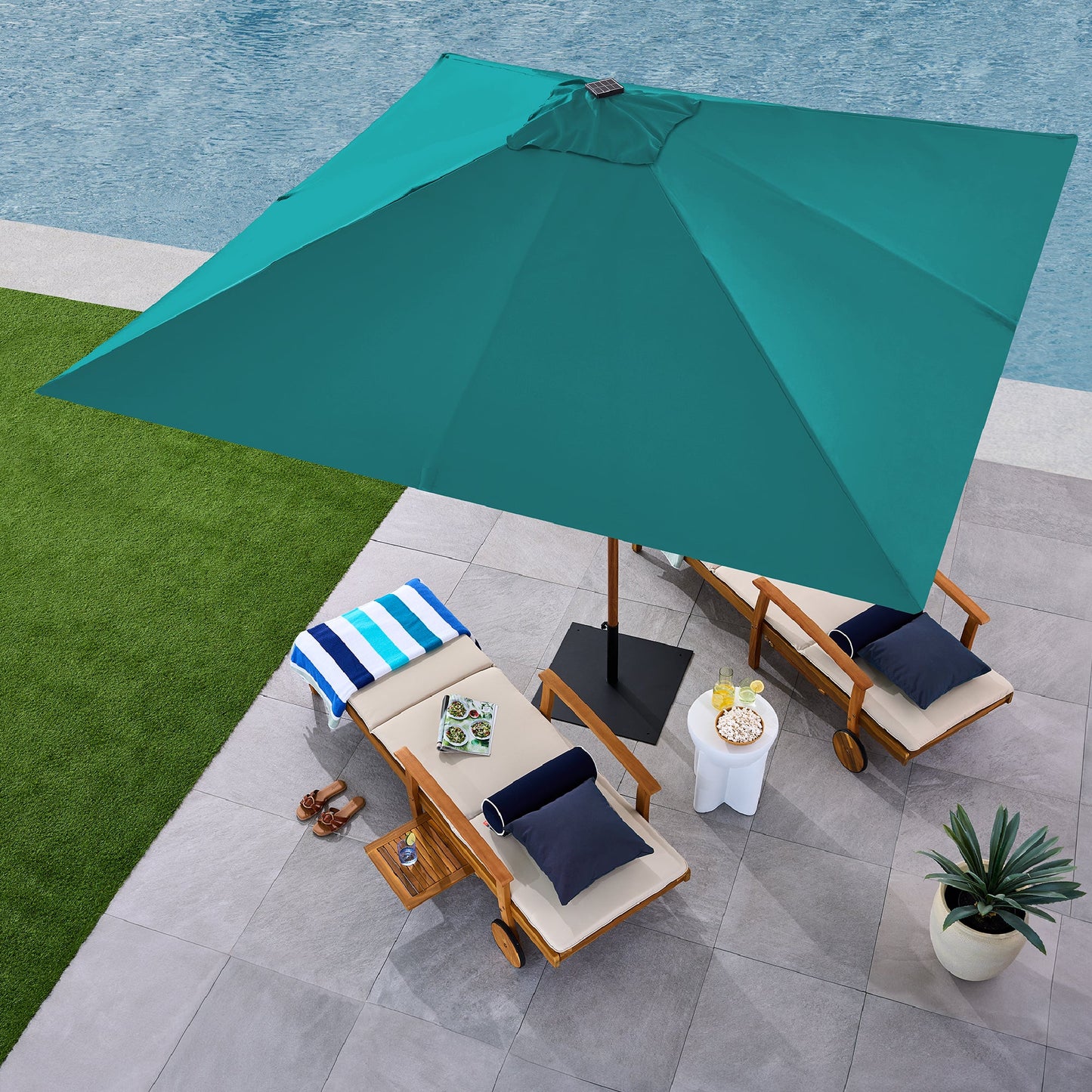 Square Solar LED Lighted Patio Umbrella w/ Woodgrain Pattern - 9ft