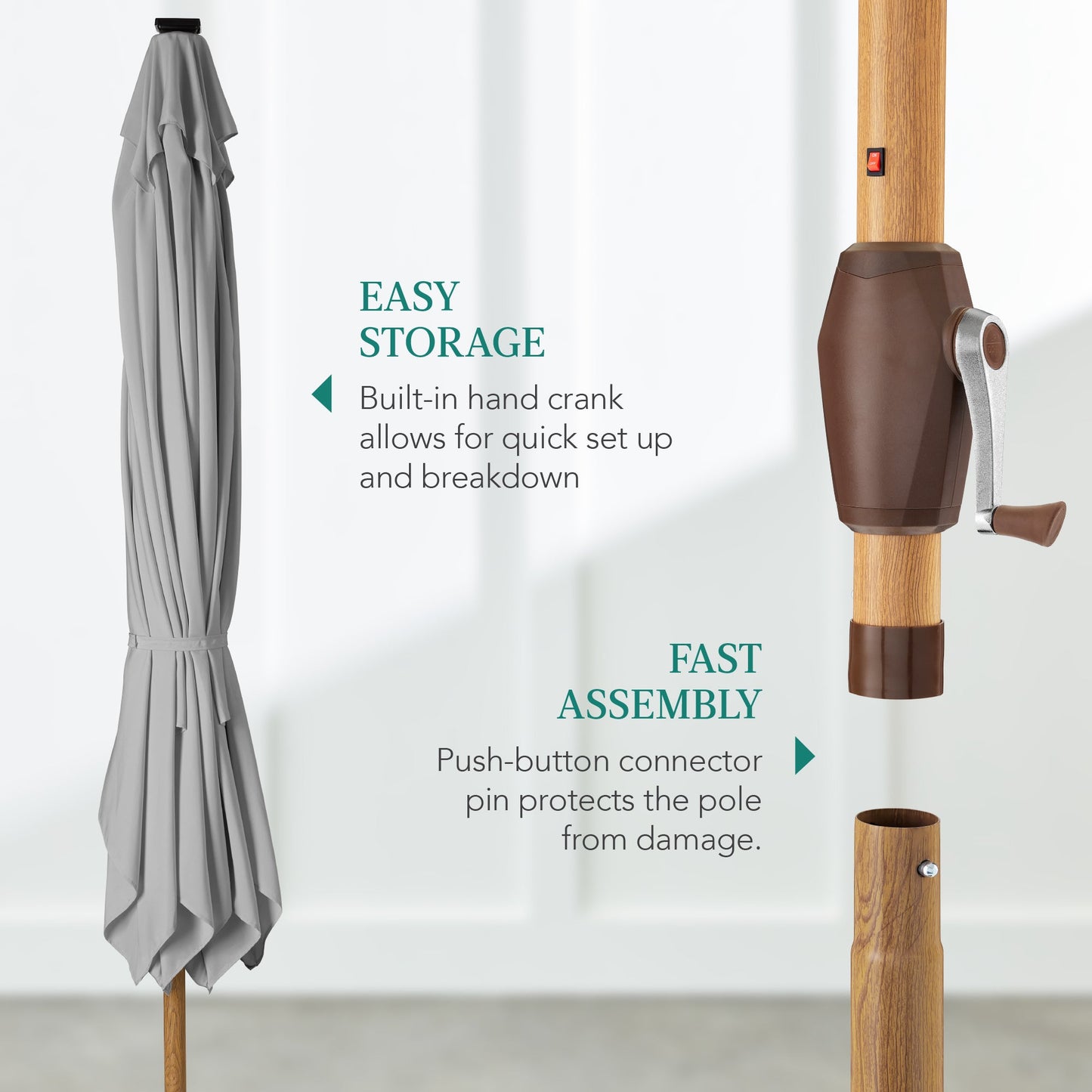 Square Solar LED Lighted Patio Umbrella w/ Woodgrain Pattern - 9ft