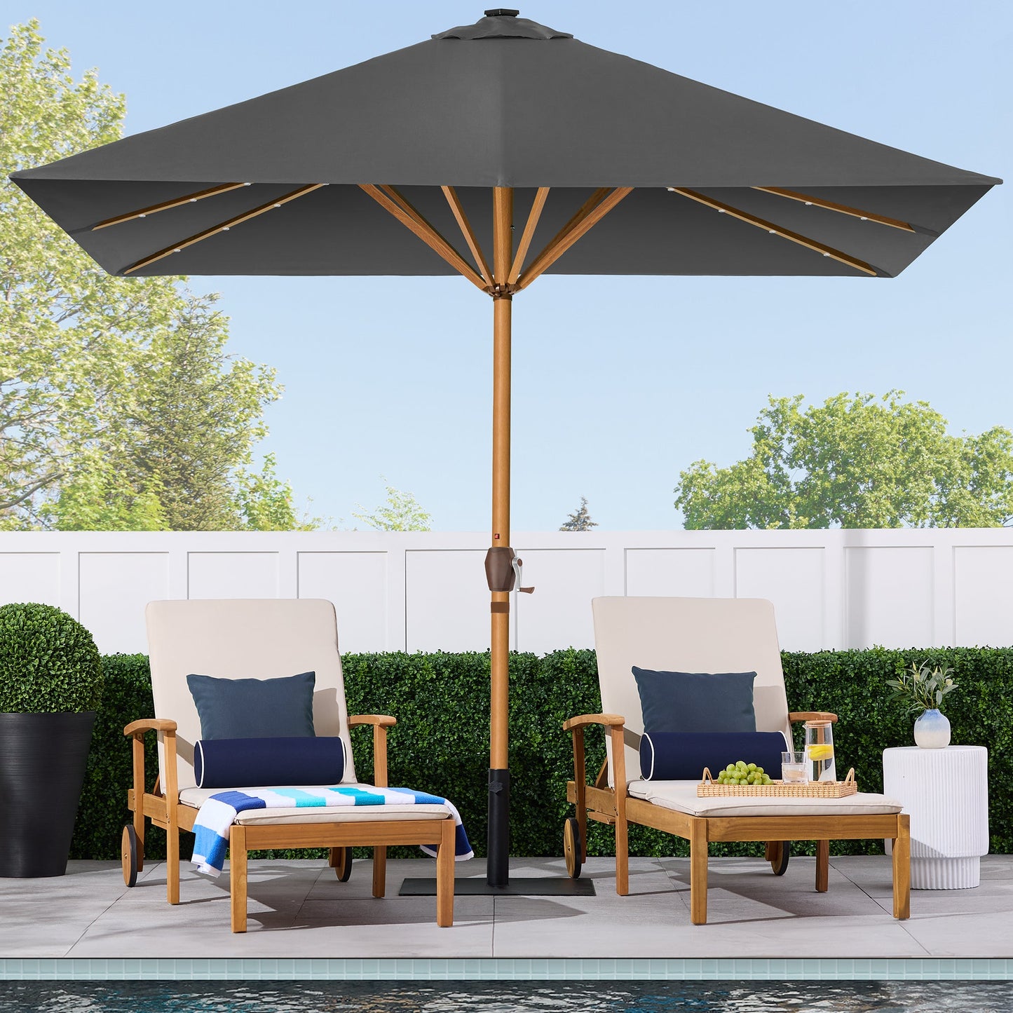 Square Solar LED Lighted Patio Umbrella w/ Woodgrain Pattern - 9ft