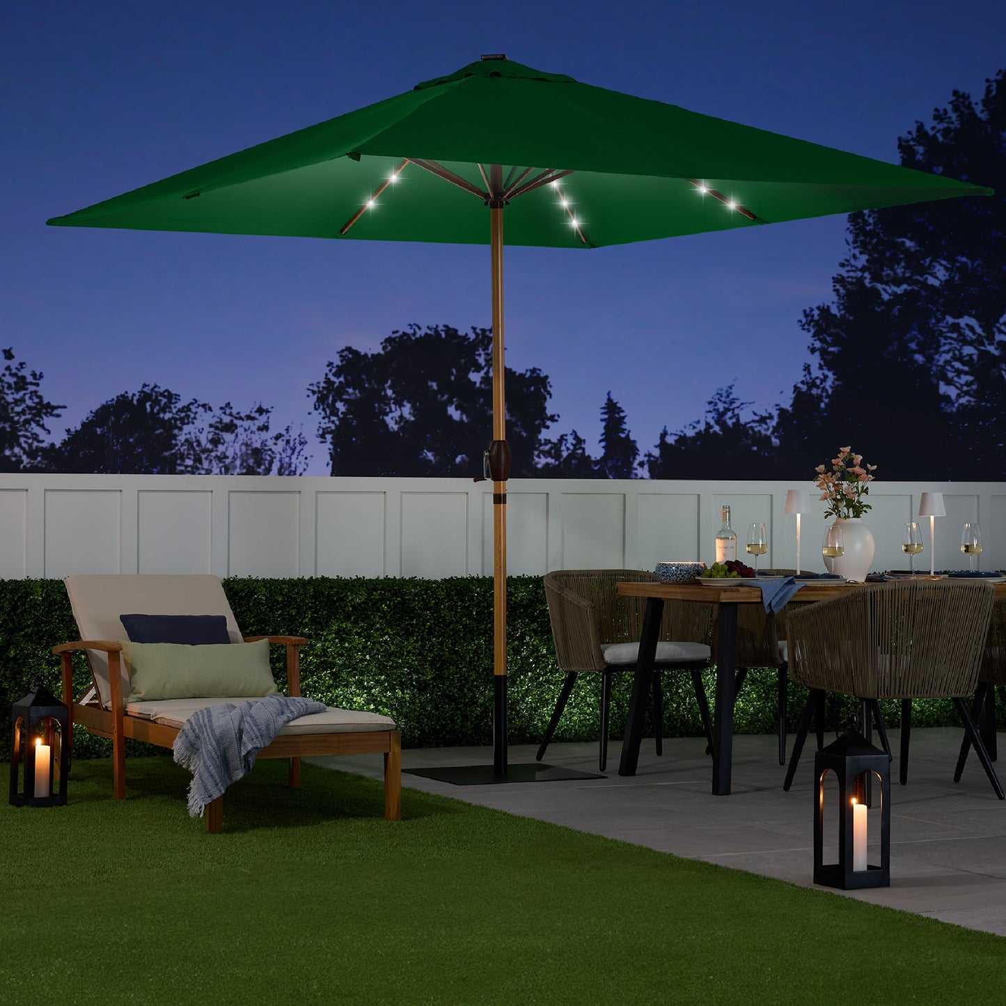 Square Solar LED Lighted Patio Umbrella w/ Woodgrain Pattern - 9ft