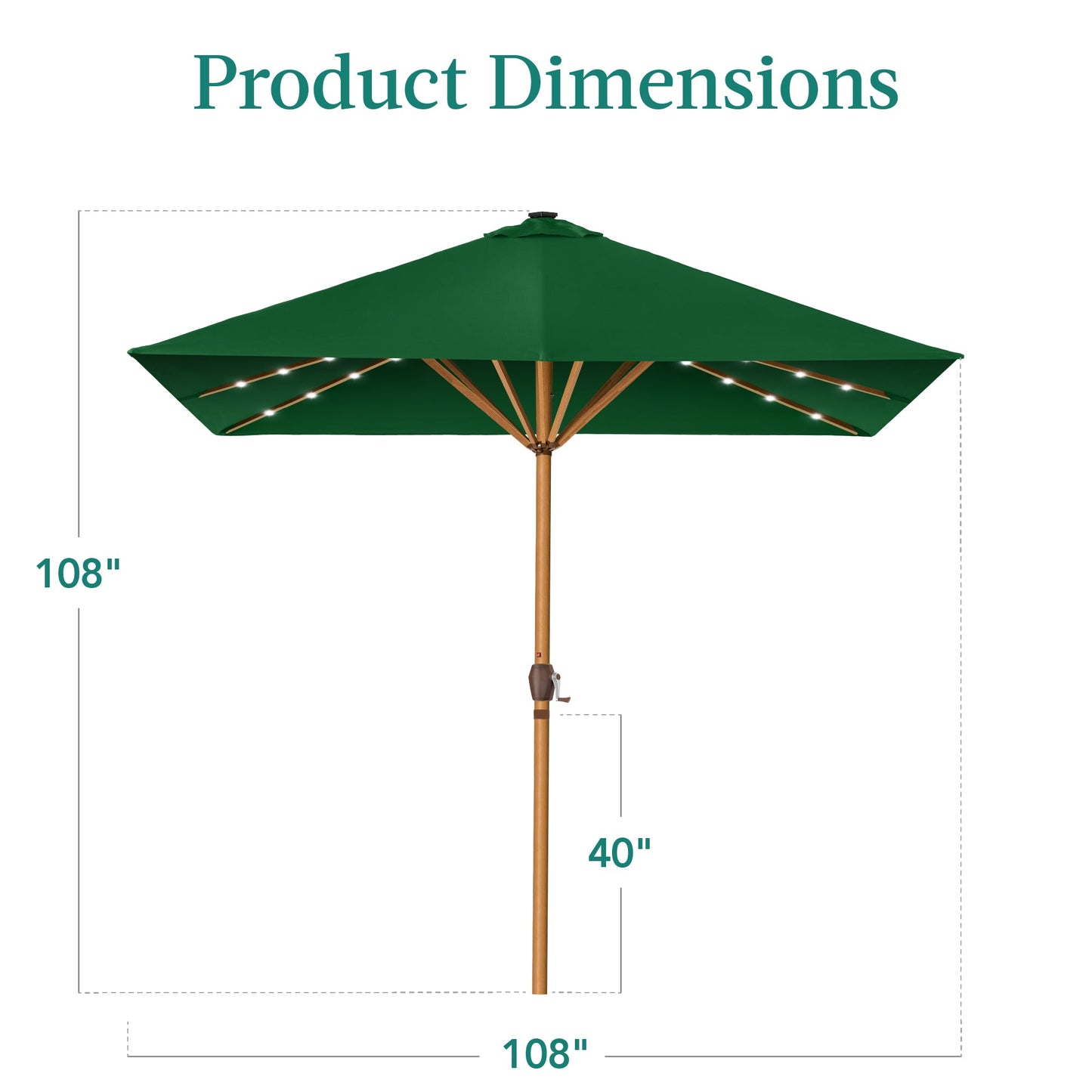 Square Solar LED Lighted Patio Umbrella w/ Woodgrain Pattern - 9ft