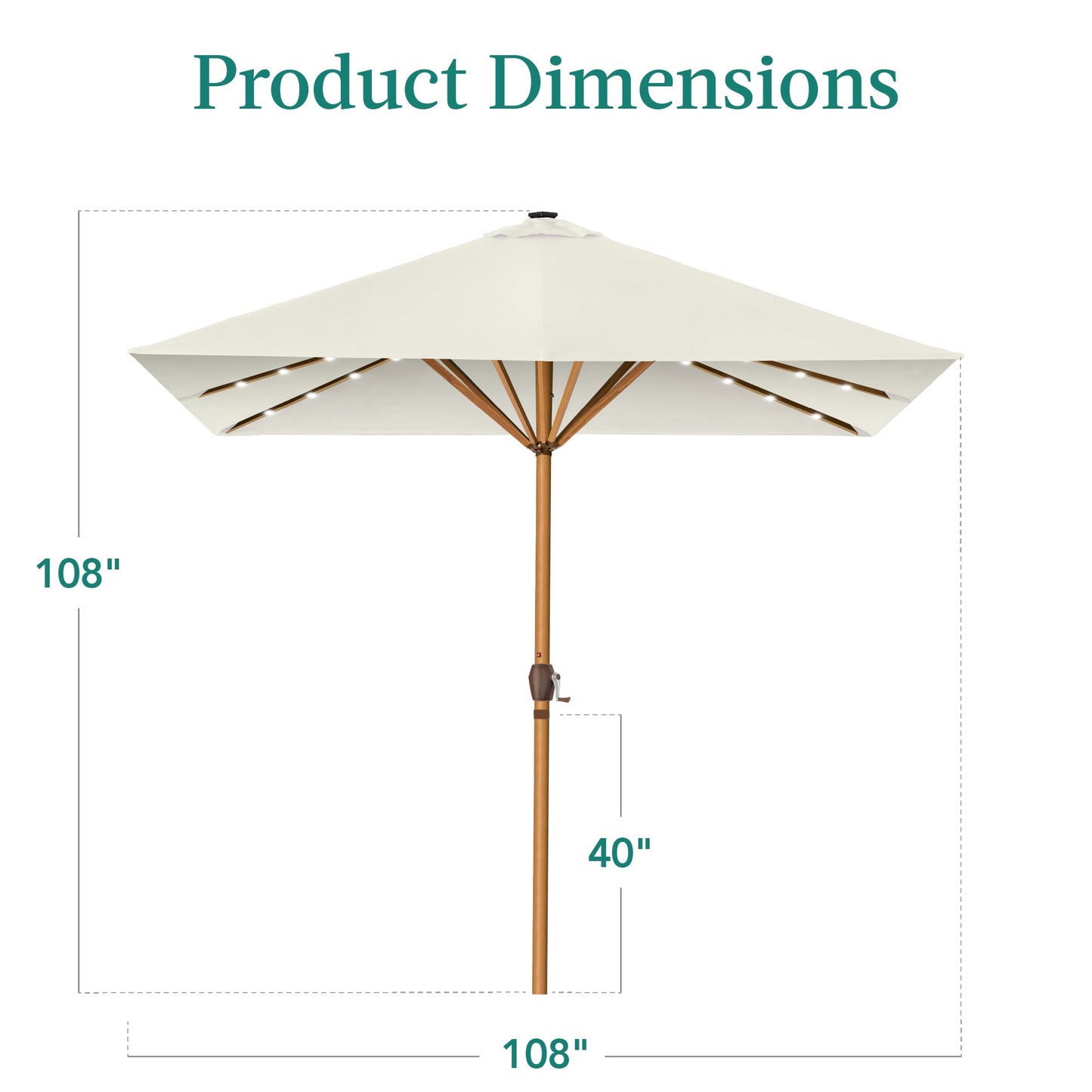 Square Solar LED Lighted Patio Umbrella w/ Woodgrain Pattern - 9ft