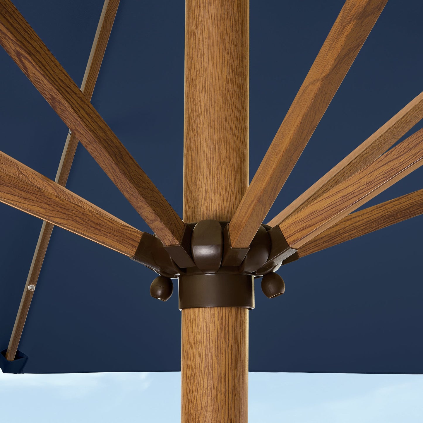 Square Solar LED Lighted Patio Umbrella w/ Woodgrain Pattern - 9ft