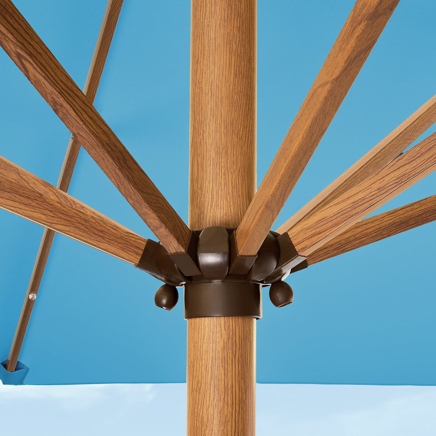 Square Solar LED Lighted Patio Umbrella w/ Woodgrain Pattern - 9ft