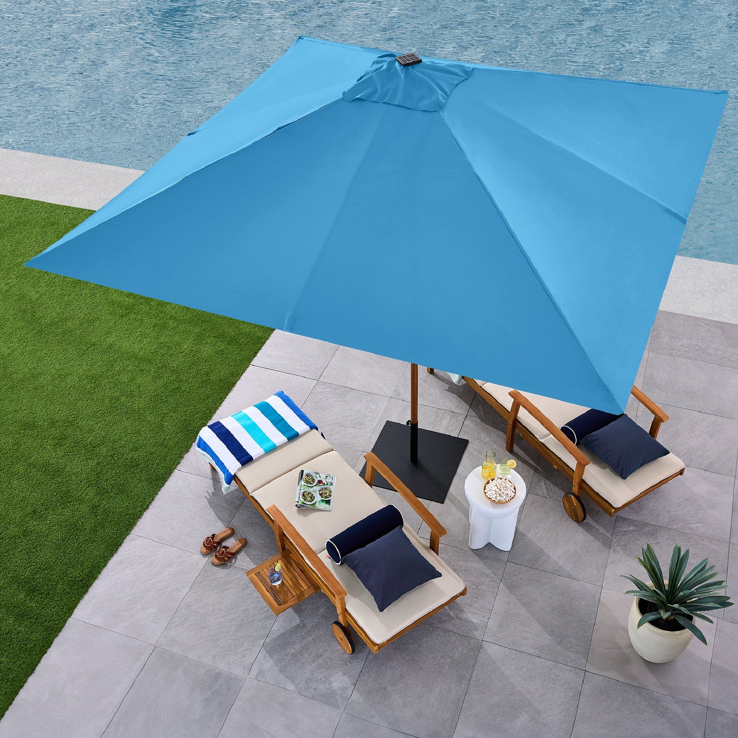 Square Solar LED Lighted Patio Umbrella w/ Woodgrain Pattern - 9ft