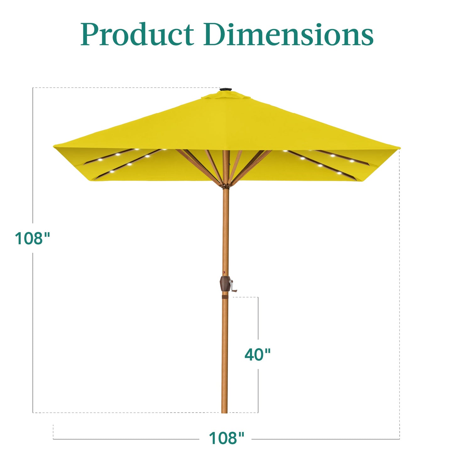 Square Solar LED Lighted Patio Umbrella w/ Woodgrain Pattern - 9ft