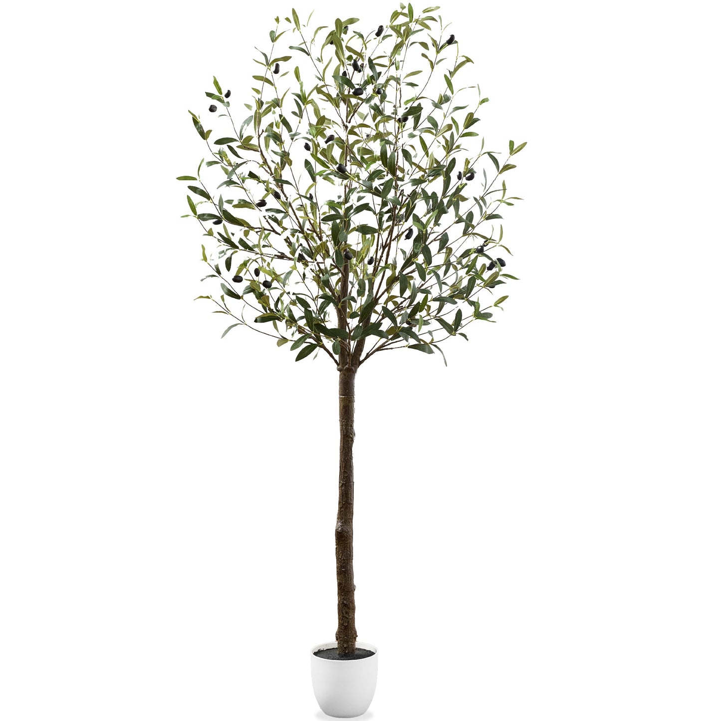 Artificial Olive Tree, Lifelike Faux Tree w/ White Pot, Decorative Olives