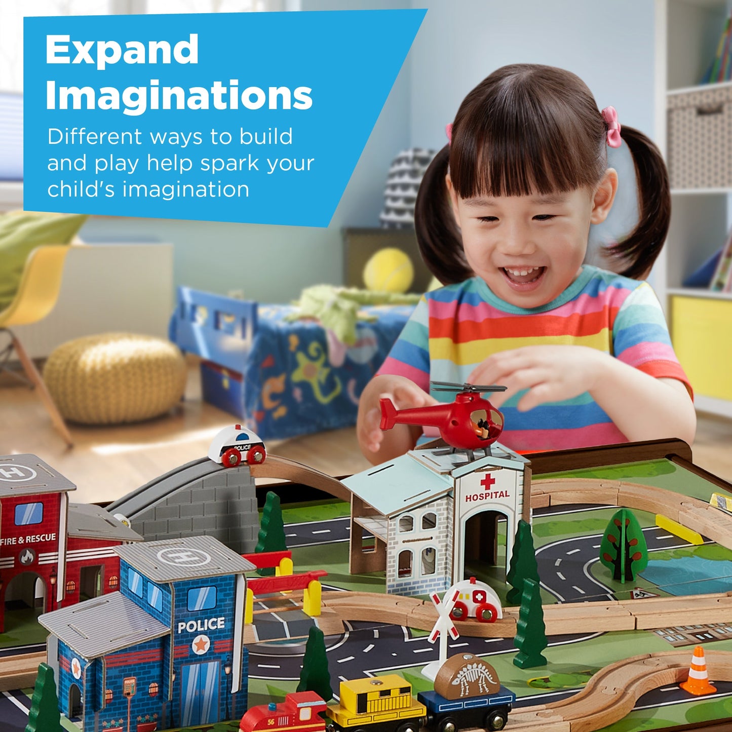 70-Piece Train Table, Large Multipurpose Playset w/ Reversible Table Top