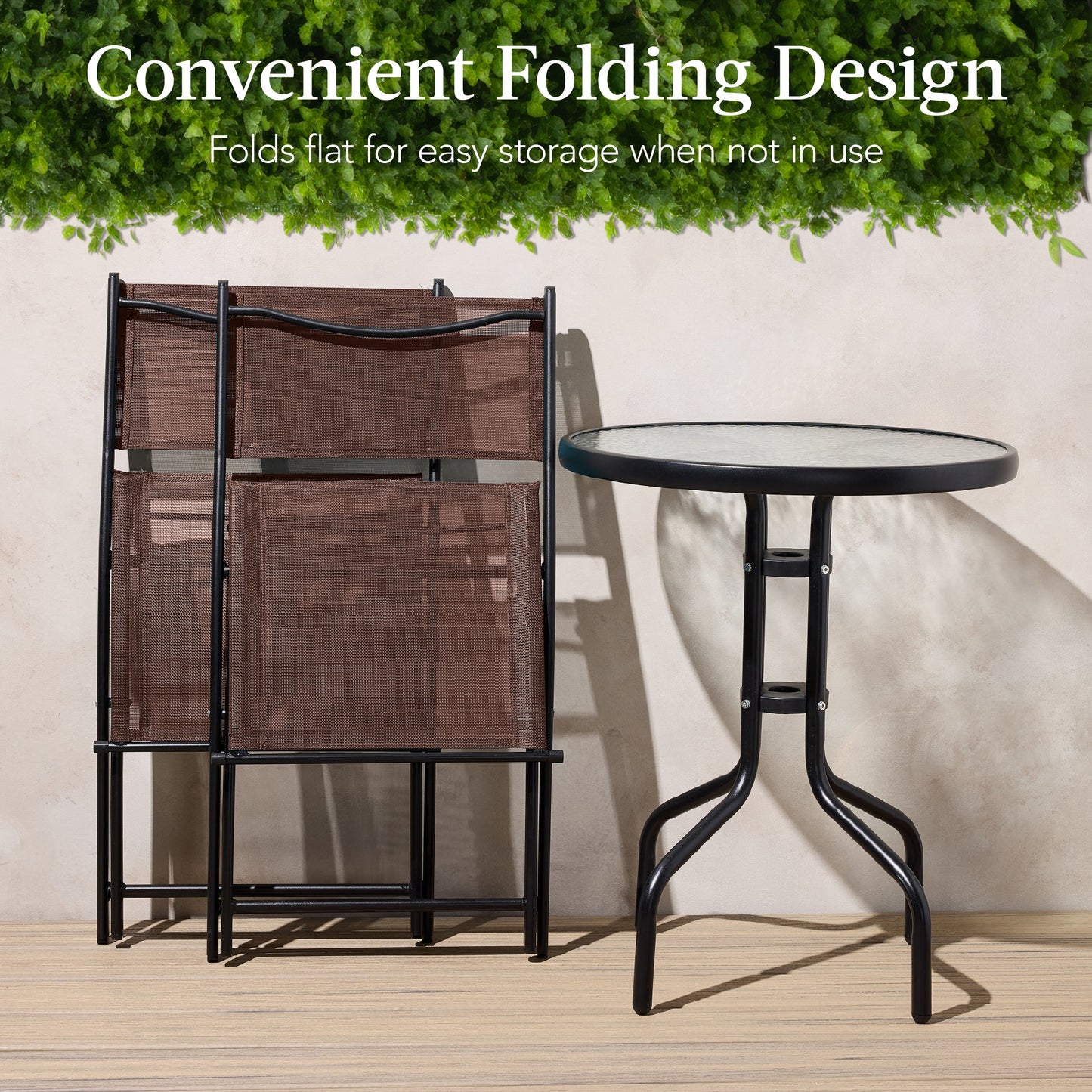 3-Piece Bistro Set w/ Glass Table, 2 Foldable Chairs