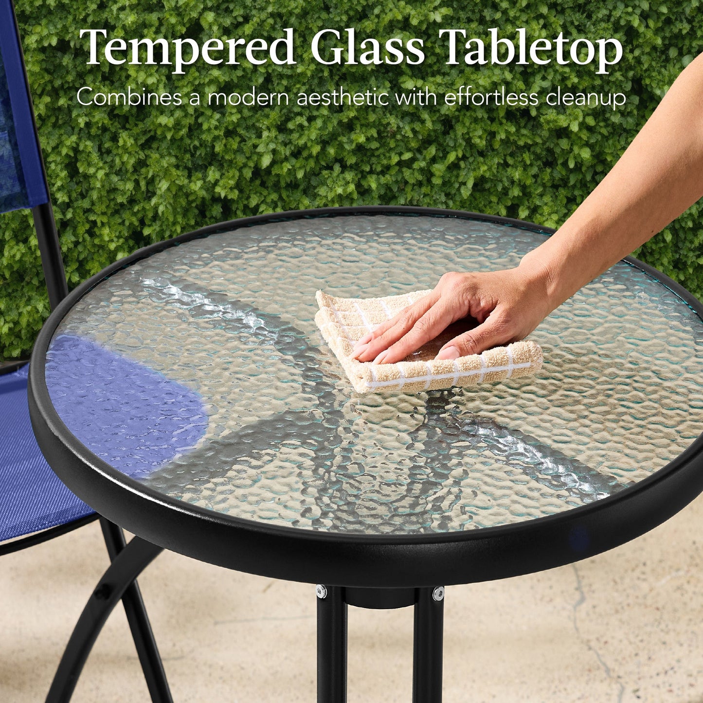 3-Piece Bistro Set w/ Glass Table, 2 Foldable Chairs