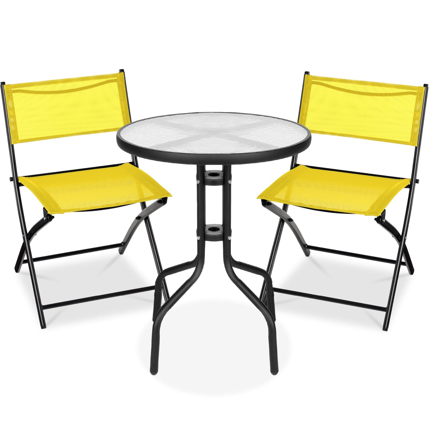 3-Piece Bistro Set w/ Glass Table, 2 Foldable Chairs