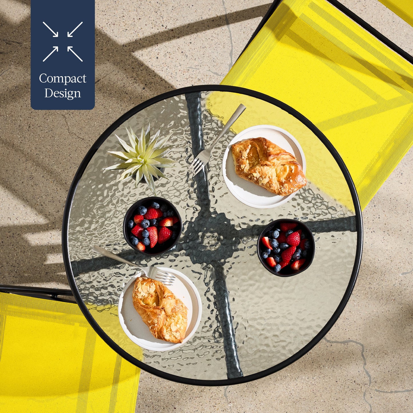 3-Piece Bistro Set w/ Glass Table, 2 Foldable Chairs