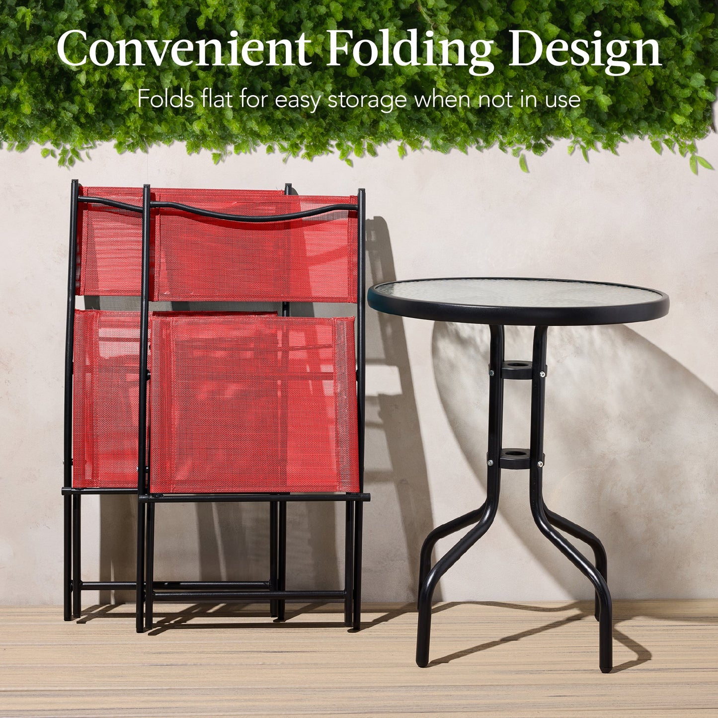 3-Piece Bistro Set w/ Glass Table, 2 Foldable Chairs