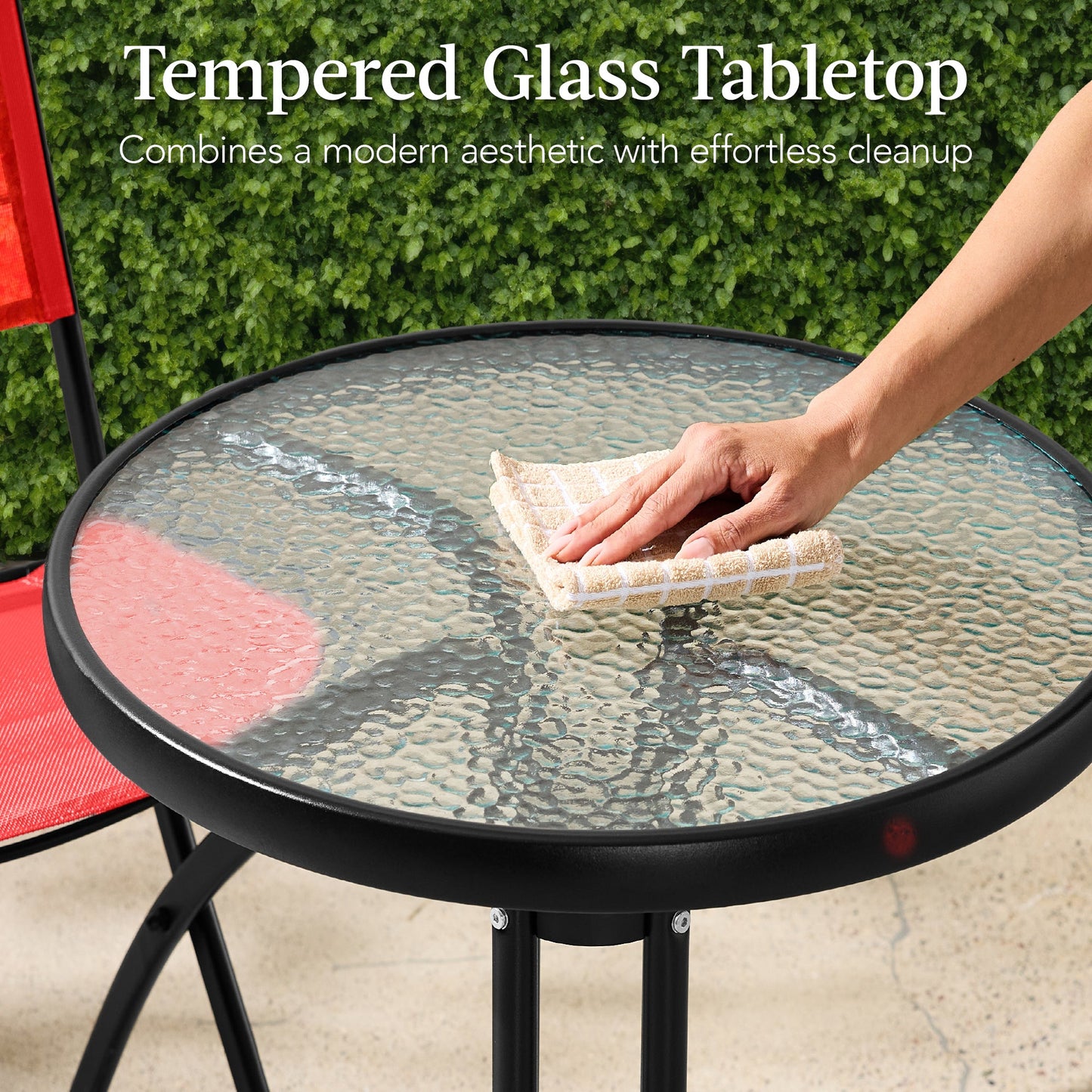 3-Piece Bistro Set w/ Glass Table, 2 Foldable Chairs