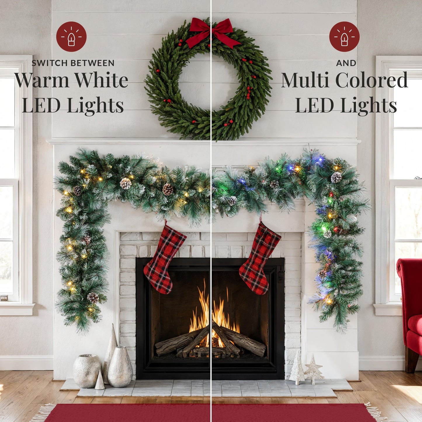 9Ft Pre-Lit Christmas Garland W/ 2-In-1 Led Lights