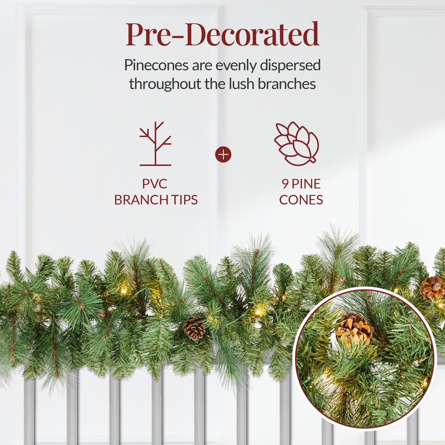 9Ft Pre-Lit Christmas Garland W/ 2-In-1 Led Lights