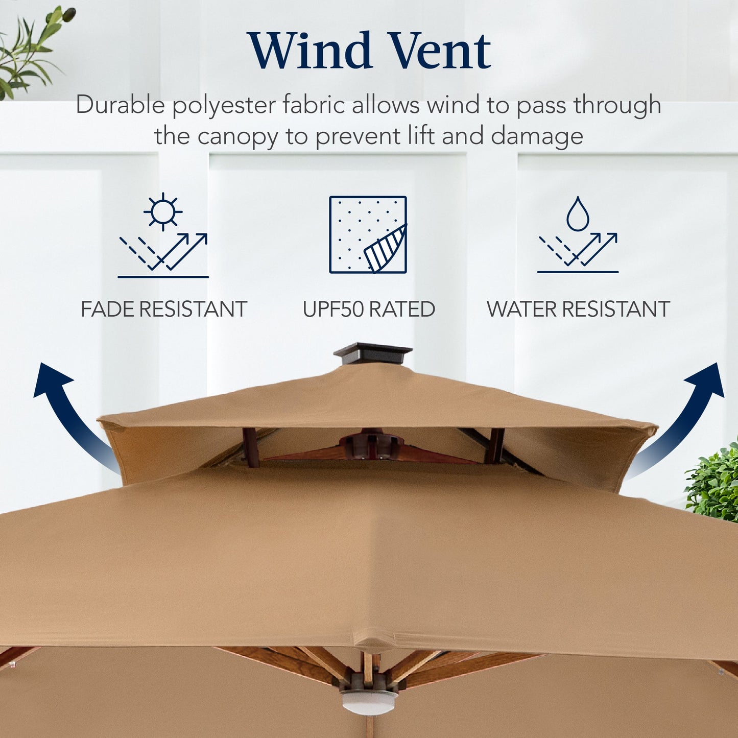 Woodgrain Pattern 2-Tier Outdoor Solar LED Cantilever Umbrella - 10x10ft