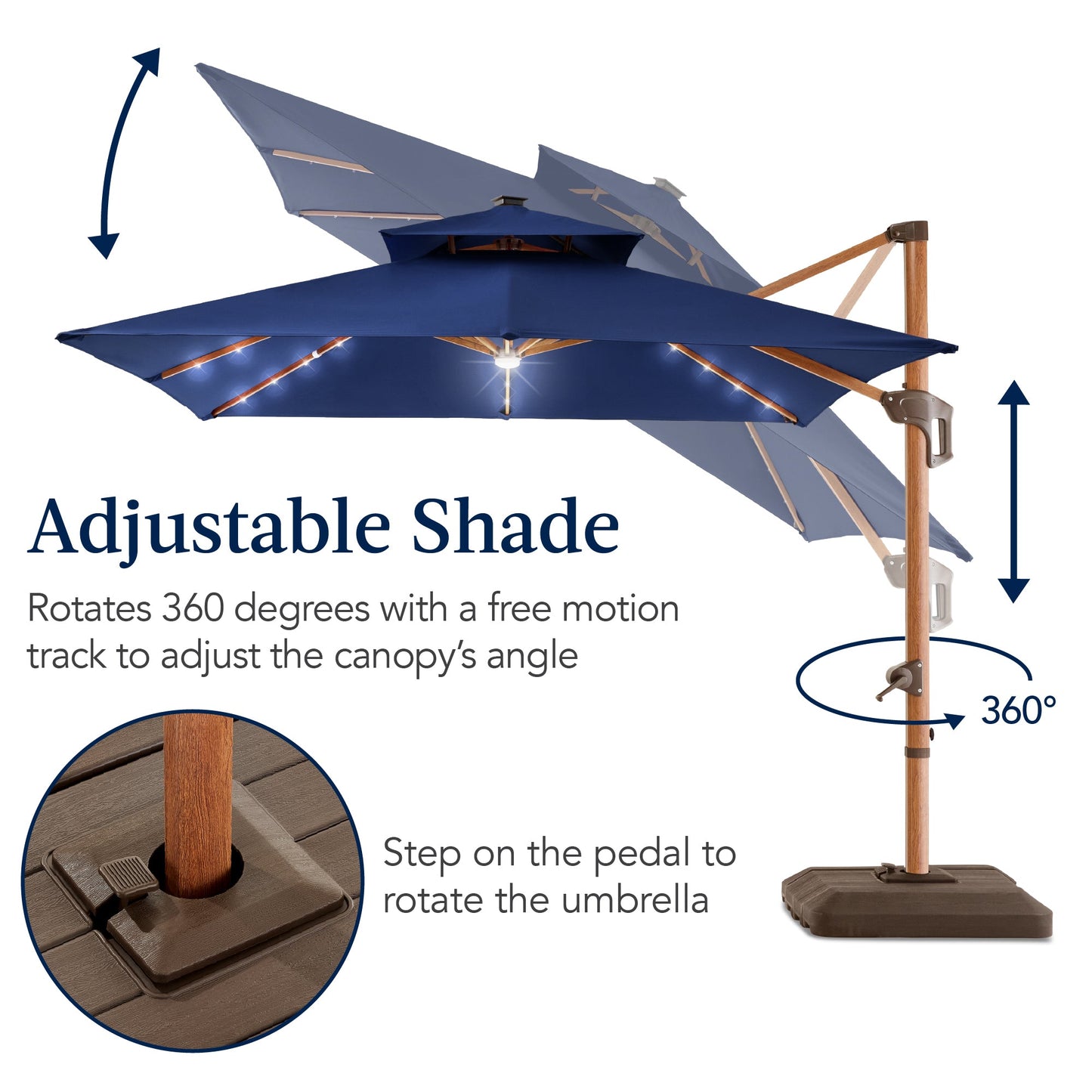 Woodgrain Pattern 2-Tier Outdoor Solar LED Cantilever Umbrella - 10x10ft