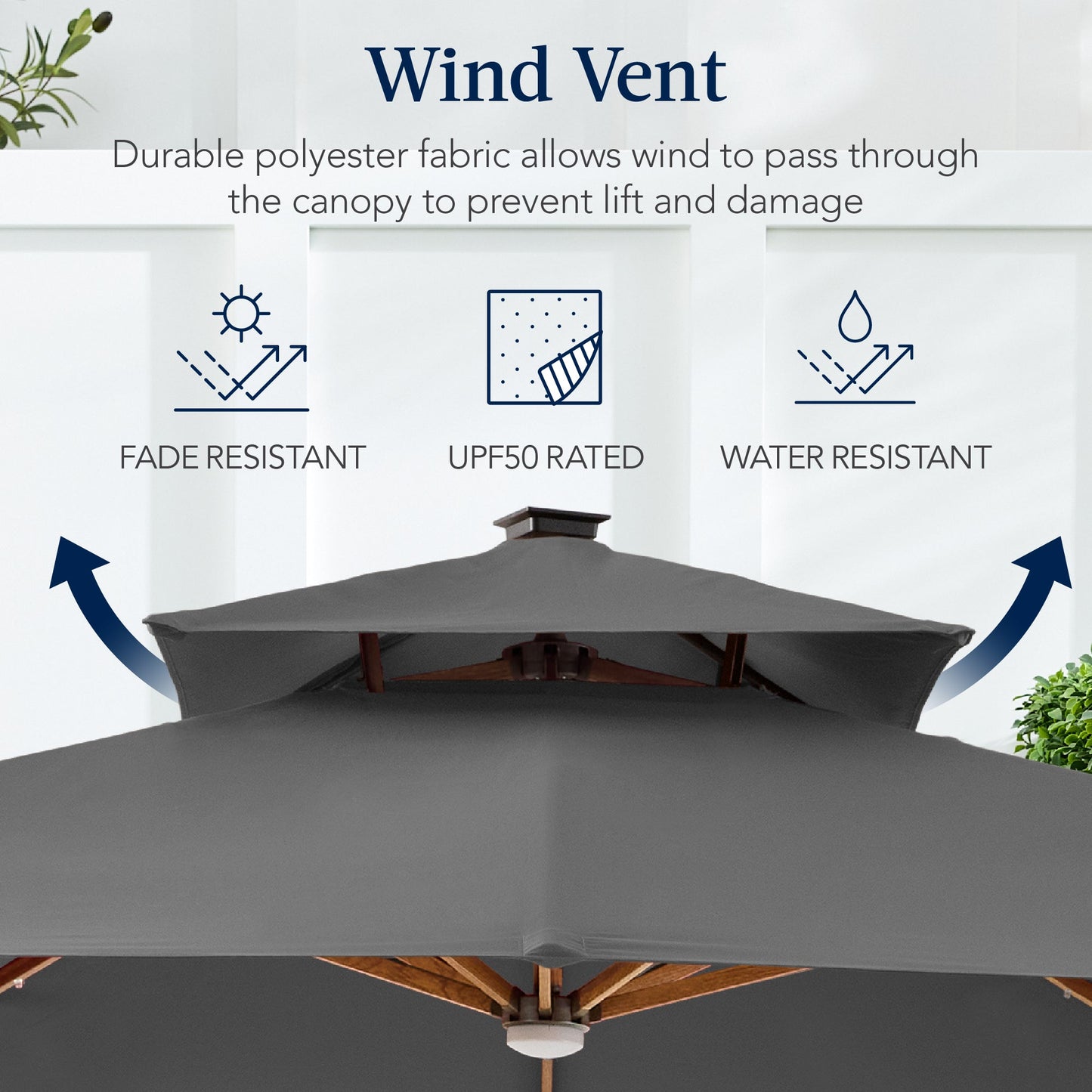 Woodgrain Pattern 2-Tier Outdoor Solar LED Cantilever Umbrella - 10x10ft