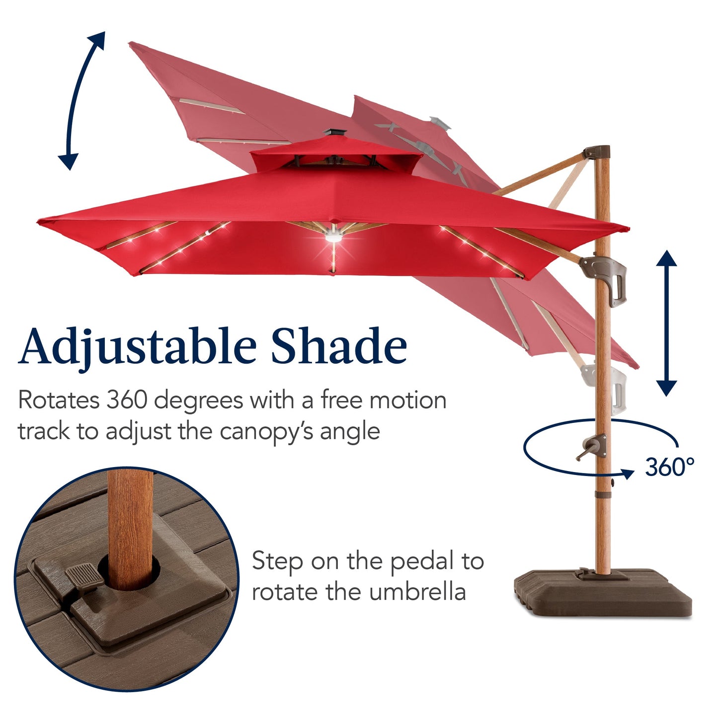 Woodgrain Pattern 2-Tier Outdoor Solar LED Cantilever Umbrella - 10x10ft
