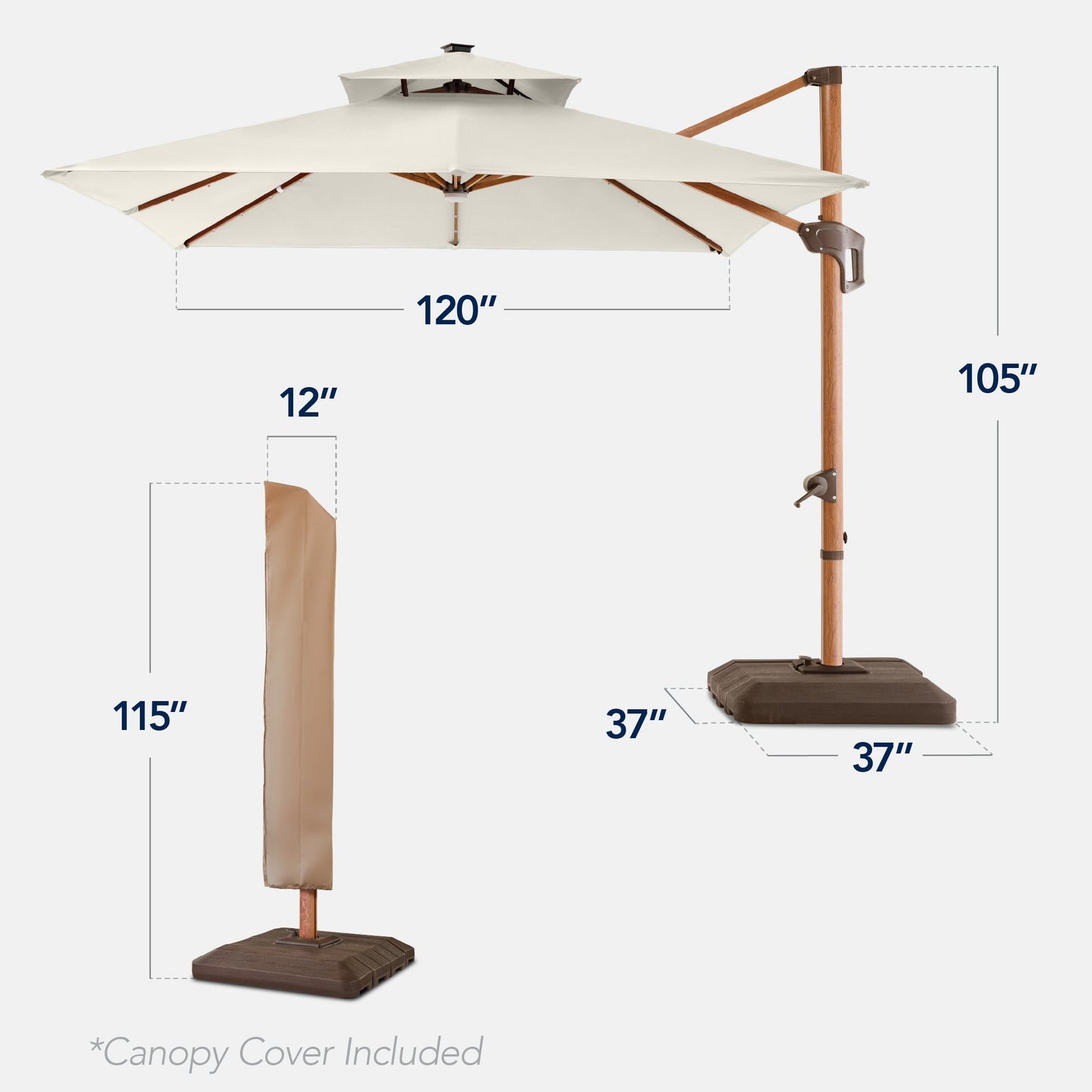 Woodgrain Pattern 2-Tier Outdoor Solar LED Cantilever Umbrella - 10x10ft